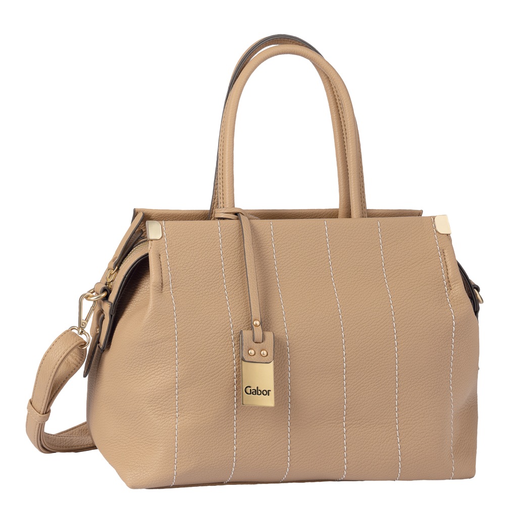 GABOR Damen Shopper "Gela Stripe"camel, Polyurethan, clean, gepflegt, unifarben, Taschen, feine Details mit dekorativen Handstichen und Logolasche