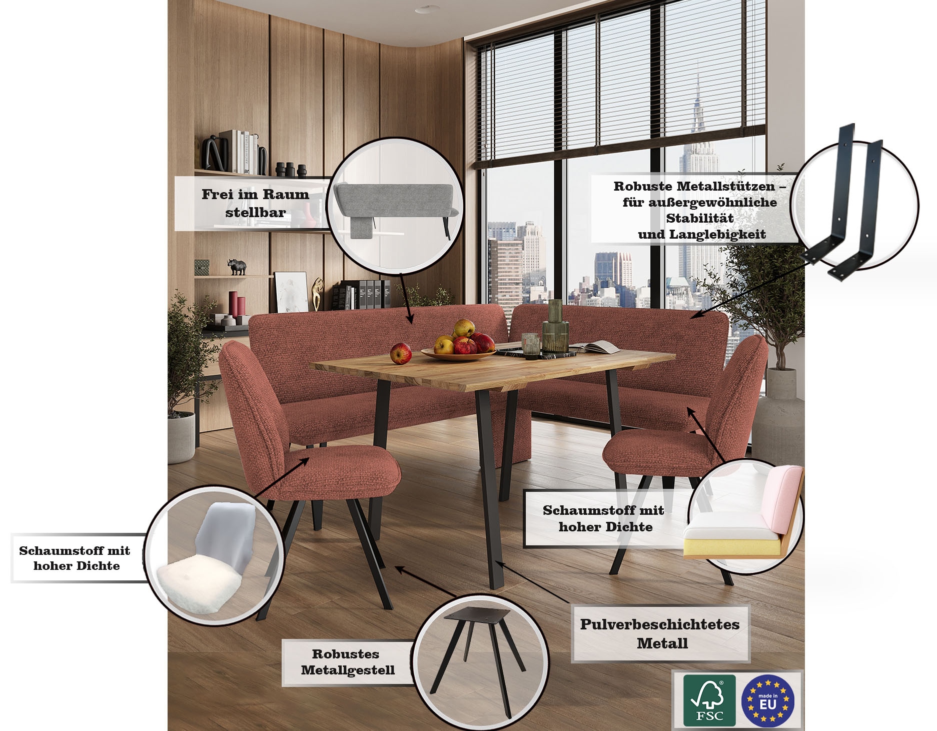 Home affaire Eckbankgruppe »Mily Essecke, Sitzgruppe, Eckbankgruppe, Küchenbankgruppe«, (Set, 4 tlg., 4er), BESTSELLER