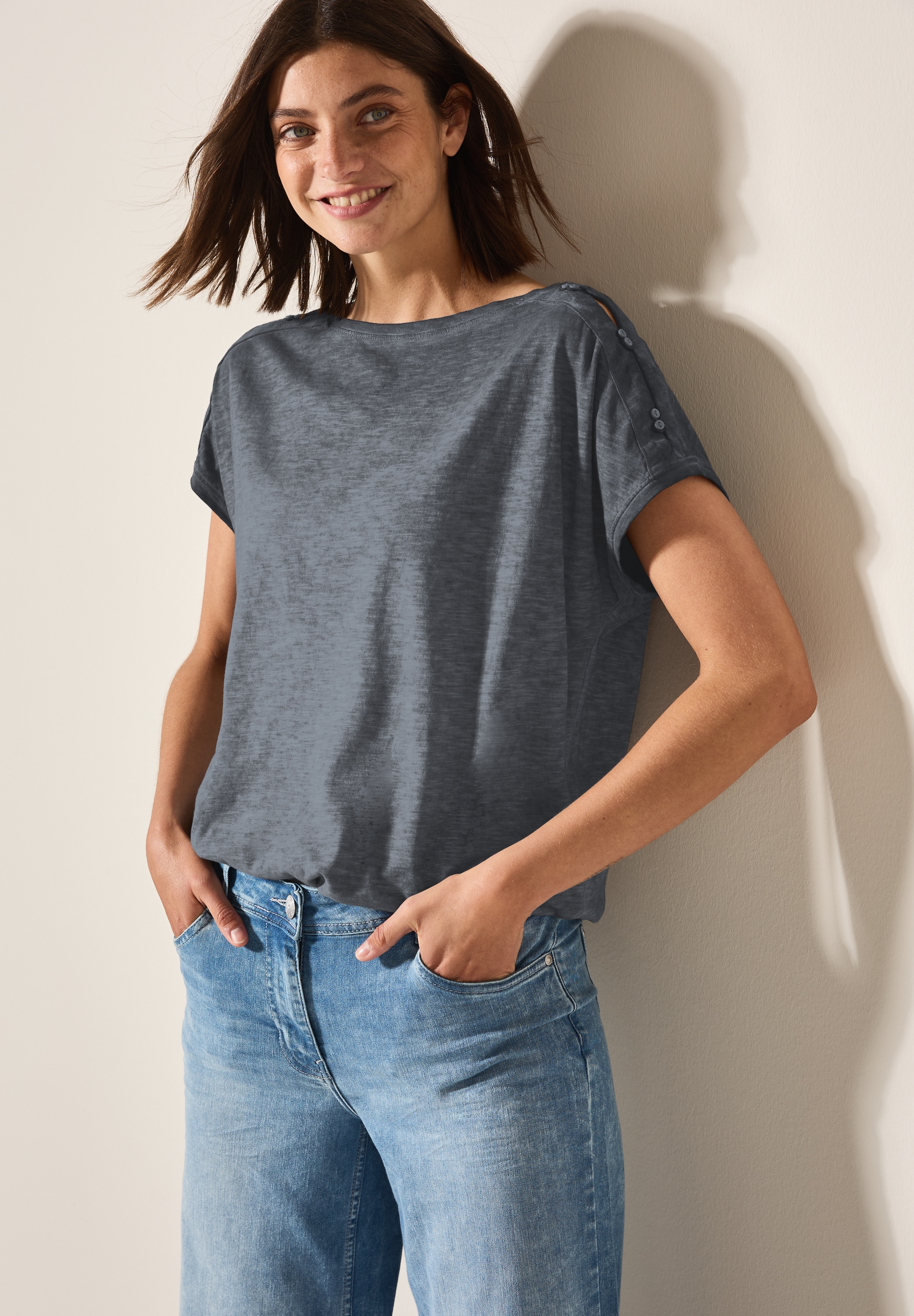 Cecil T-Shirt, mit Knopfdetails an der Schulter günstig online kaufen