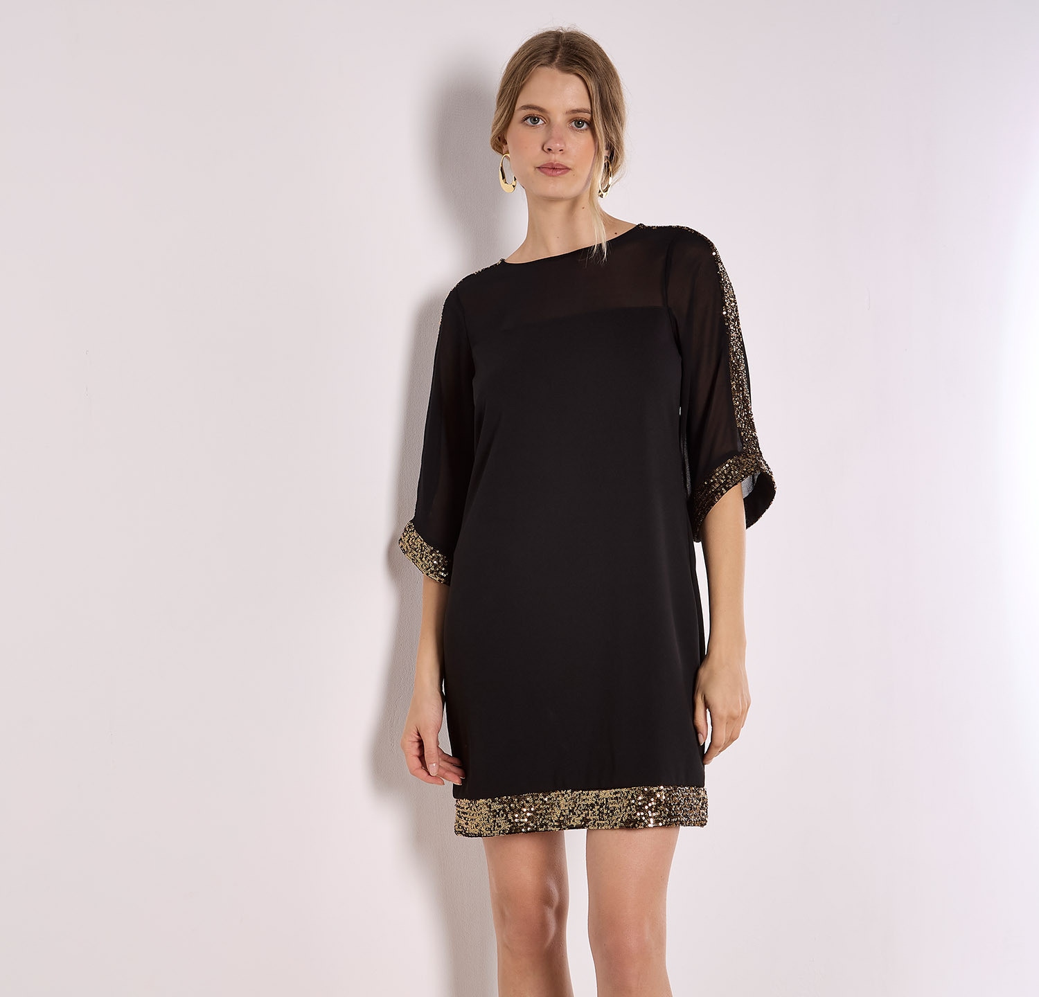 Apricot Druckkleid "Kimono-Ärmel-Kleid" mit Pailletten