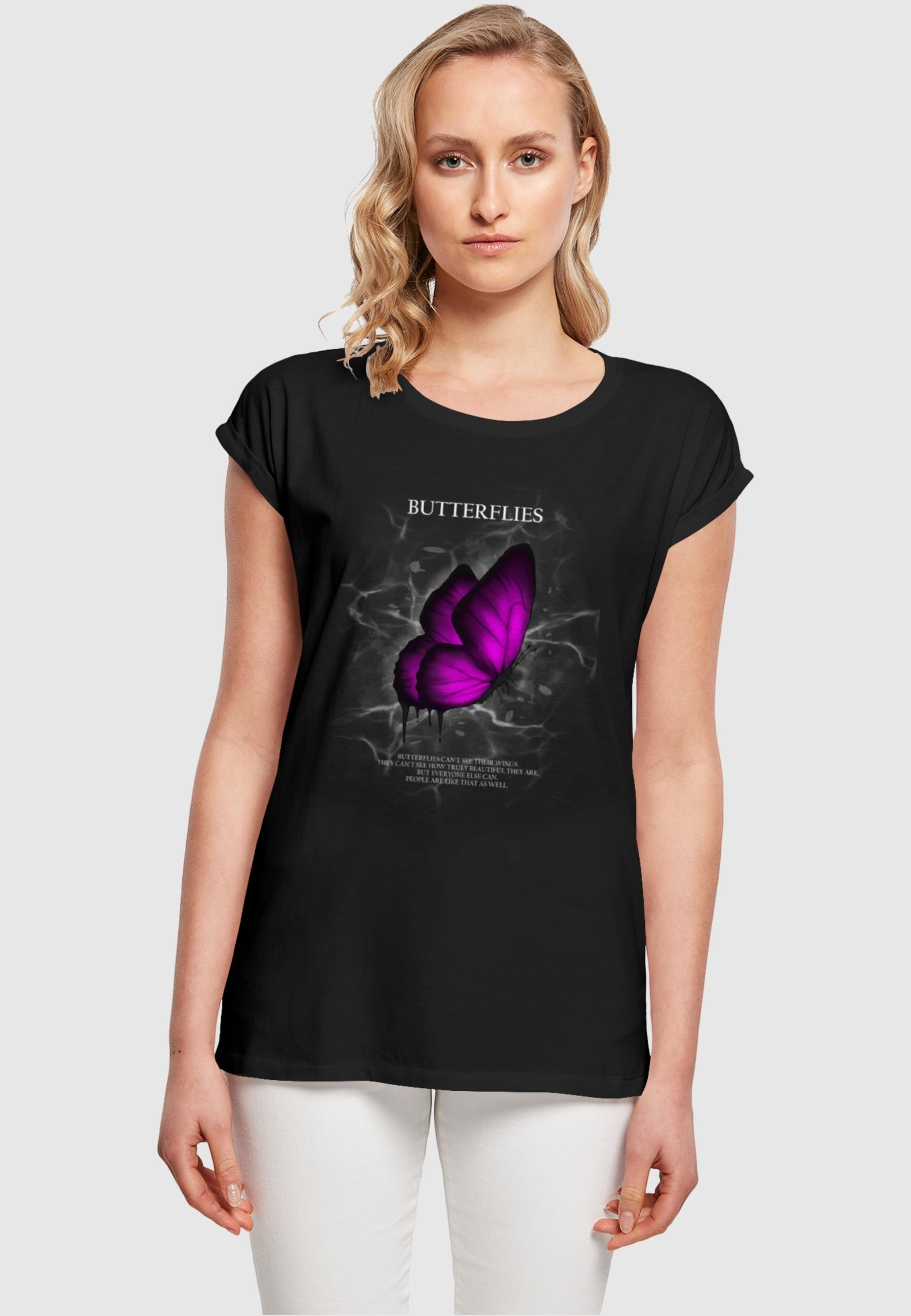 Thumbnail - Merchcode T-Shirt "Merchcode Damen Ladies Butterflies Extended Shoulder Tee" 1 Stk.