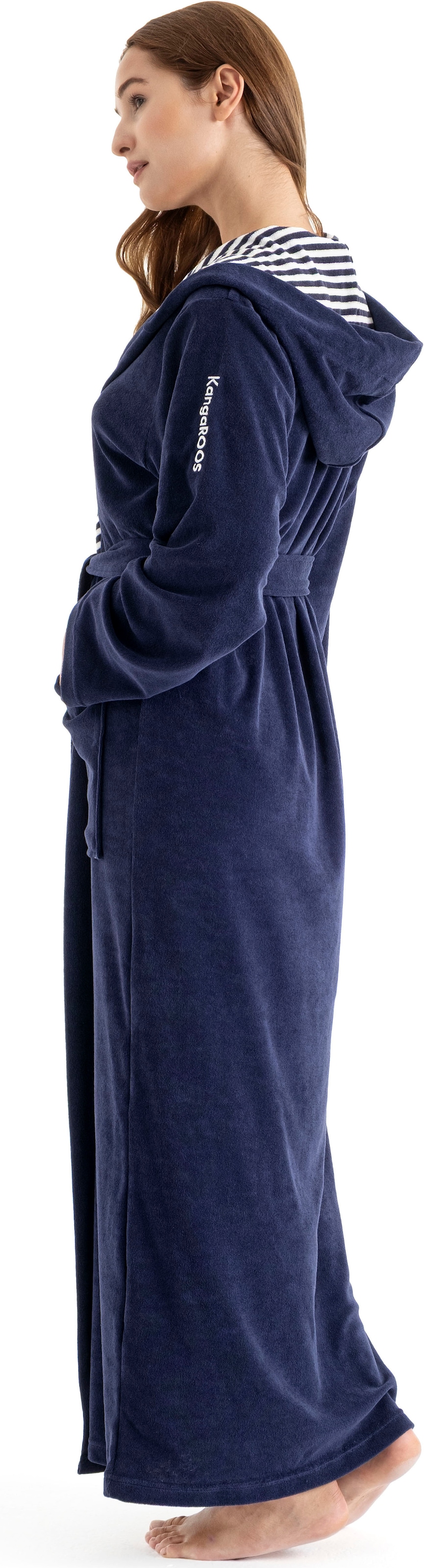KangaROOS Damenbademantel »Dalia, ideal für Sauna & Spa, Standardlänge & Überlänge«, (1 St.), Uni-Farben mit Streifen, mit Taschen, XS-3XL, auch in extra lang
