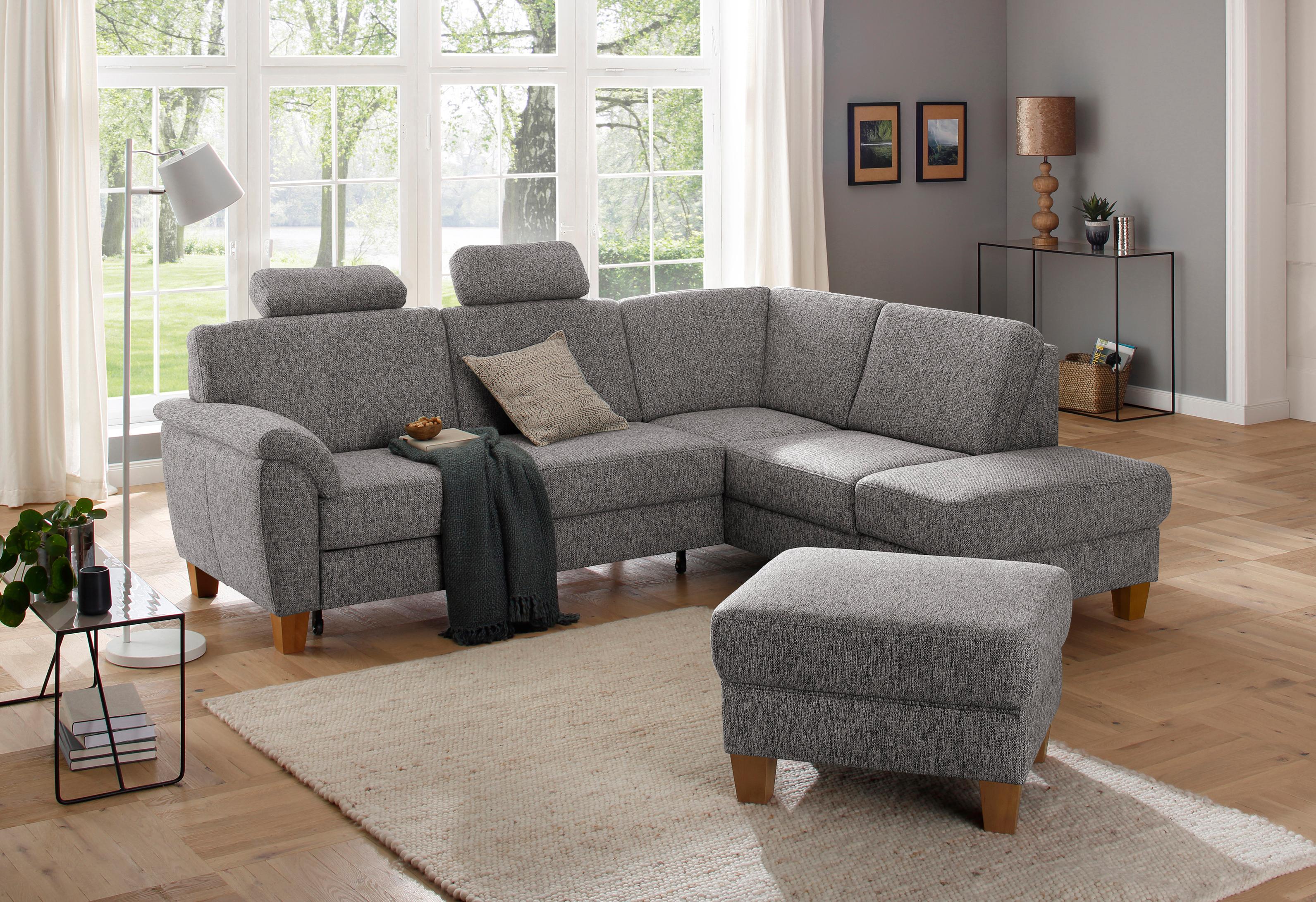 OTTO home Ecksofa "Alta L-Form" mit Federkern und Kontrastnaht, Füße Buche eichefarben