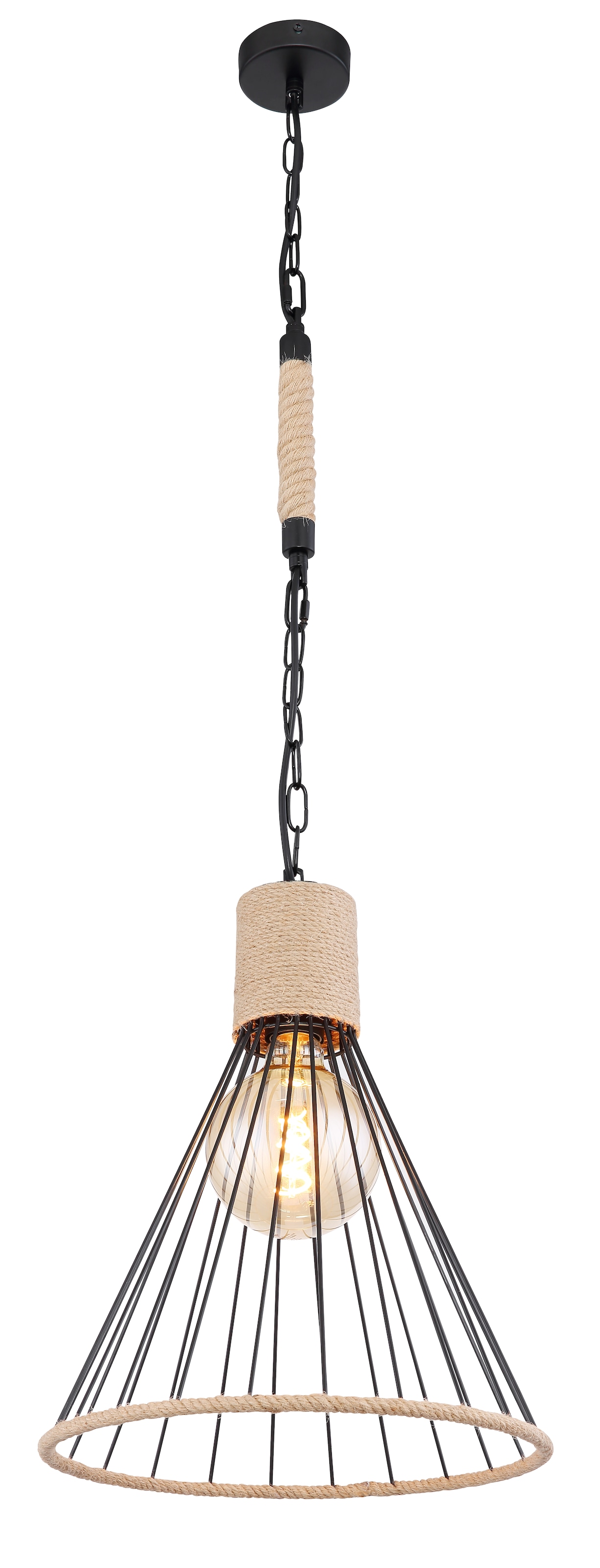 GLOBO LIGHTING Hängeleuchte "HALIA", Ø 35cm H: 140cm, 1 Stk.schwarz matt, Wohnzimmer, Leuchten, Hängelampe Metallstäbe schwarzer Kette DM 35cm