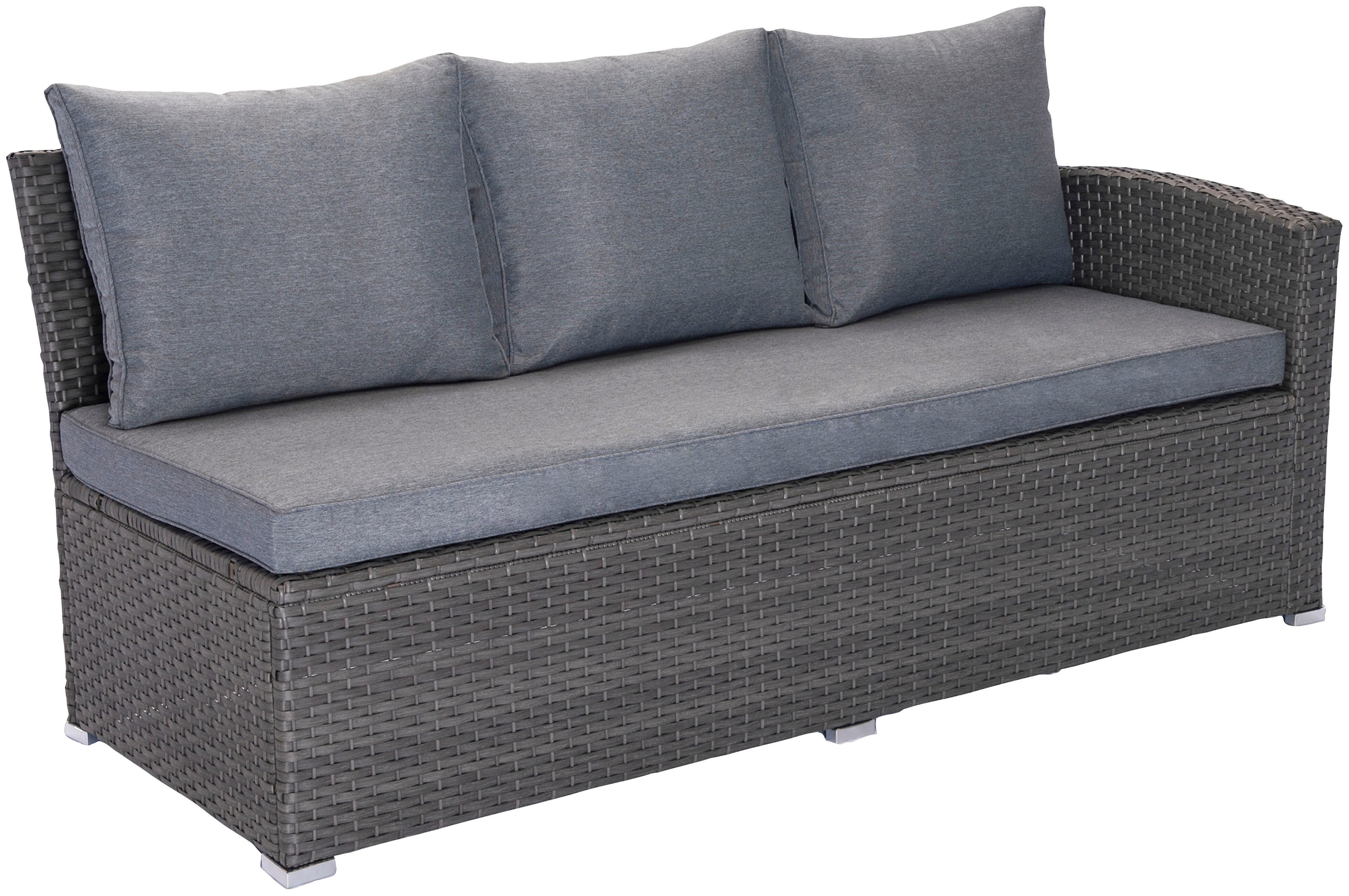 KONIFERA Gartenlounge-Set »London«, (Set, 17 tlg., 2x3er Sofa, 2x Hocker, 1x Tisch 140x80x66cm, inkl. Auflagen), inkl. Schutzhülle, Aluminium, Polyrattan