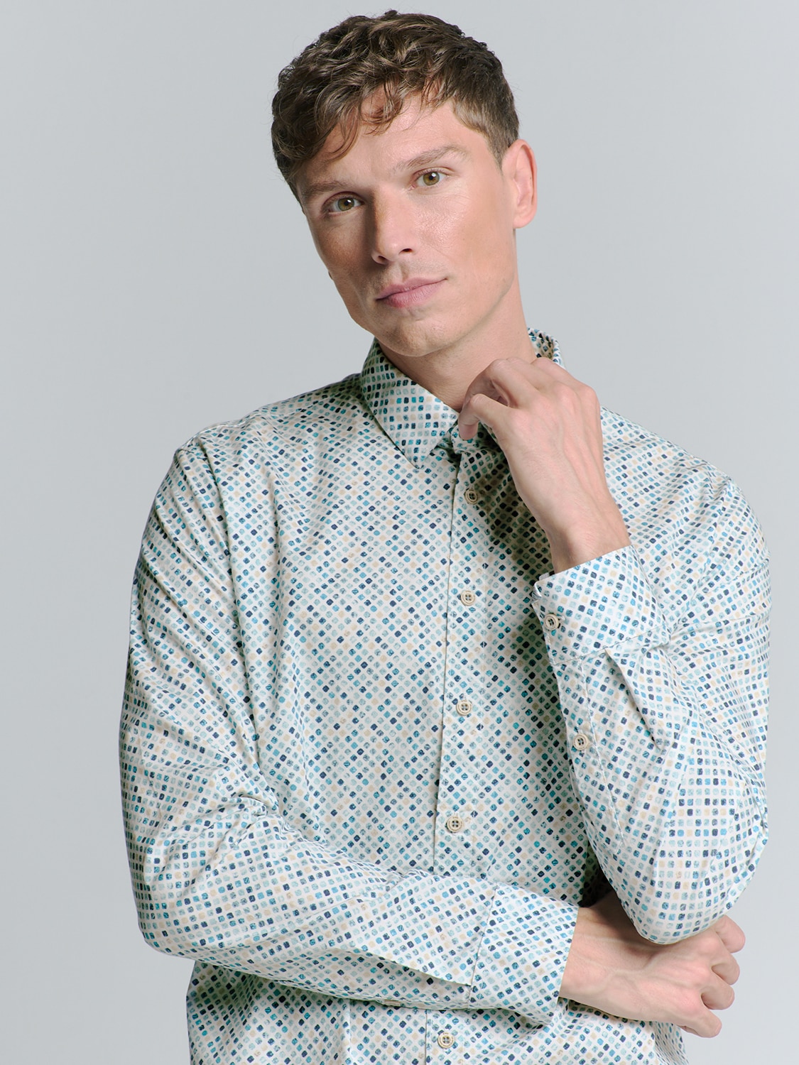 NO EXCESS Langarmhemd »No Excess Stretchhemd Shirt Stretch Allover Printed«