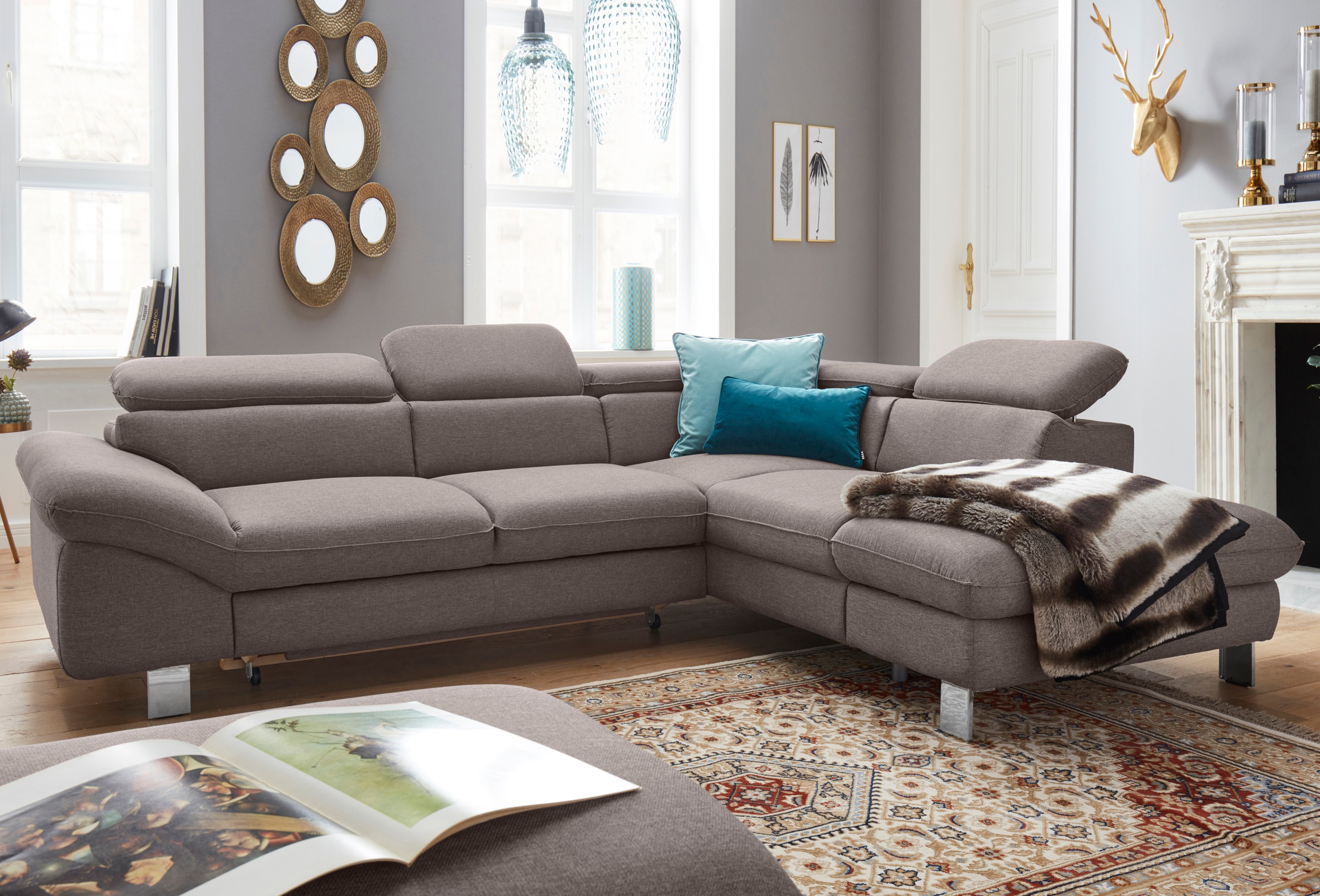 COTTA Polstergarnitur »Driver L-Form«, (Set, 2 tlg.), Set bestehend aus: Ecksofa mit Kopfteilverstellung & Hocker