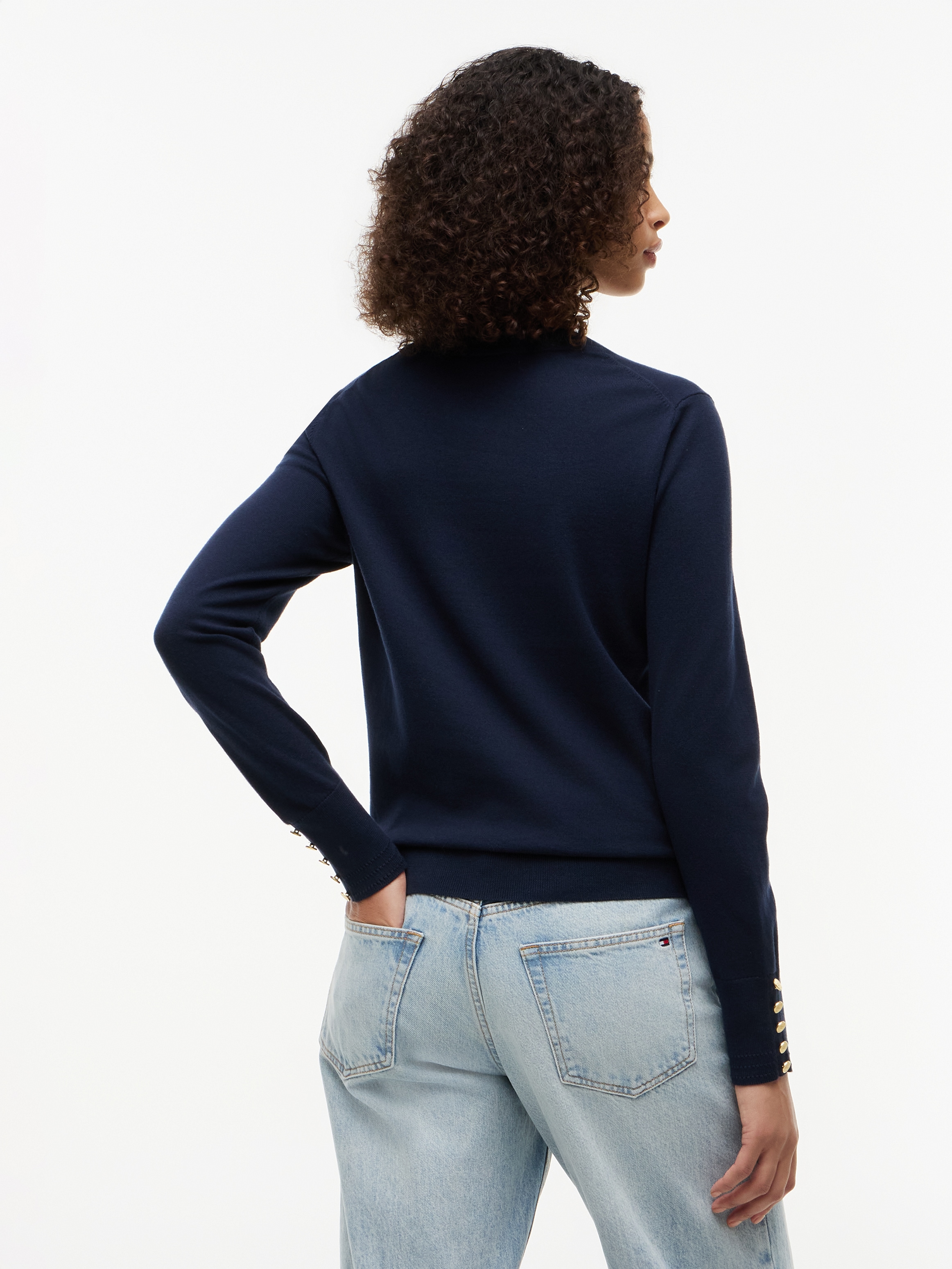 Tommy Hilfiger Strickpullover »STITCH V-NECK« mit Knopfdetail am Ärmel, Regular Fit