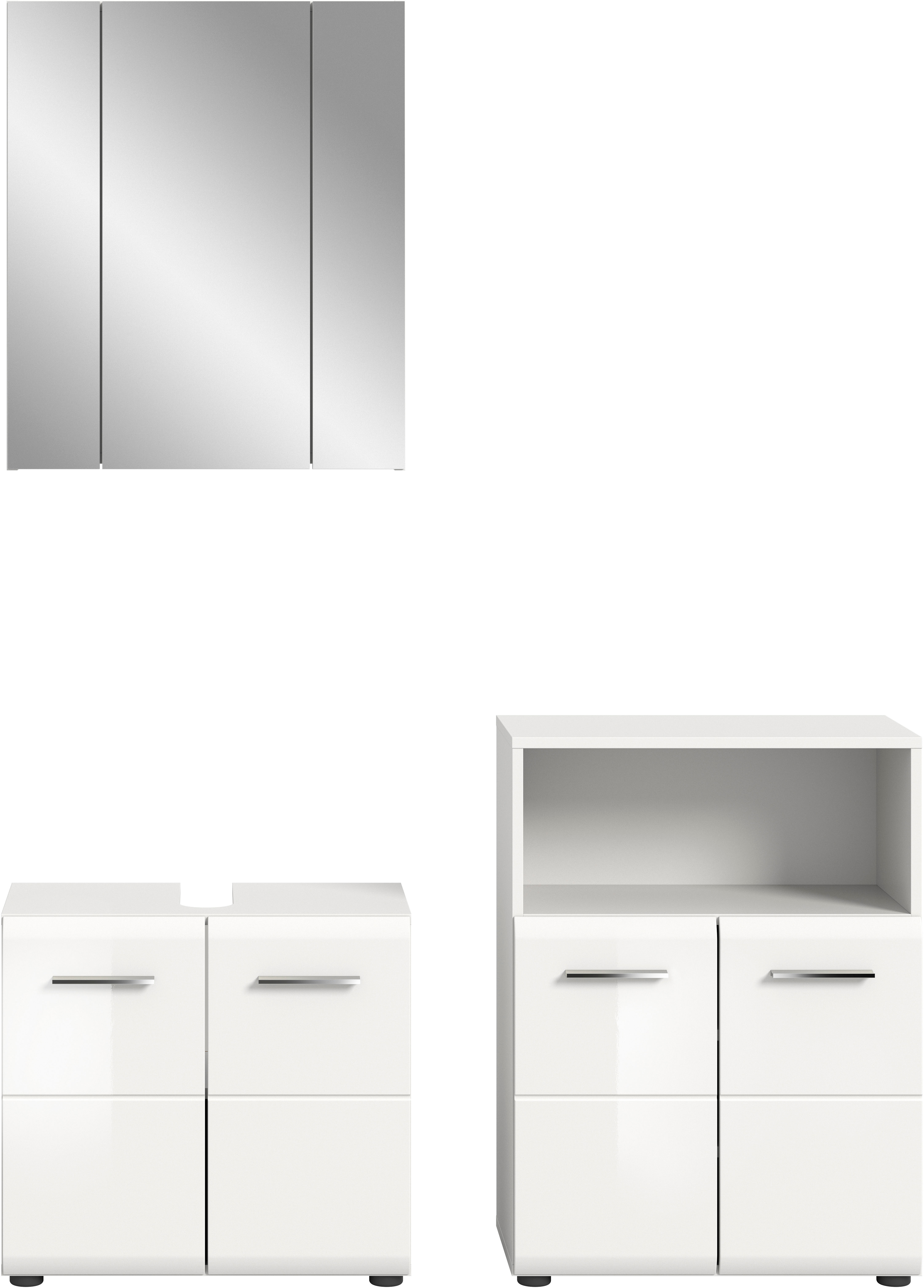 welltime Badmöbel-Set "FLORENZ, 3-teilige Badkombination, hochwertige MDF-Front" Set, best. aus: Waschbeckenunterschrank, Spiegelschrank, Midischrank breit
