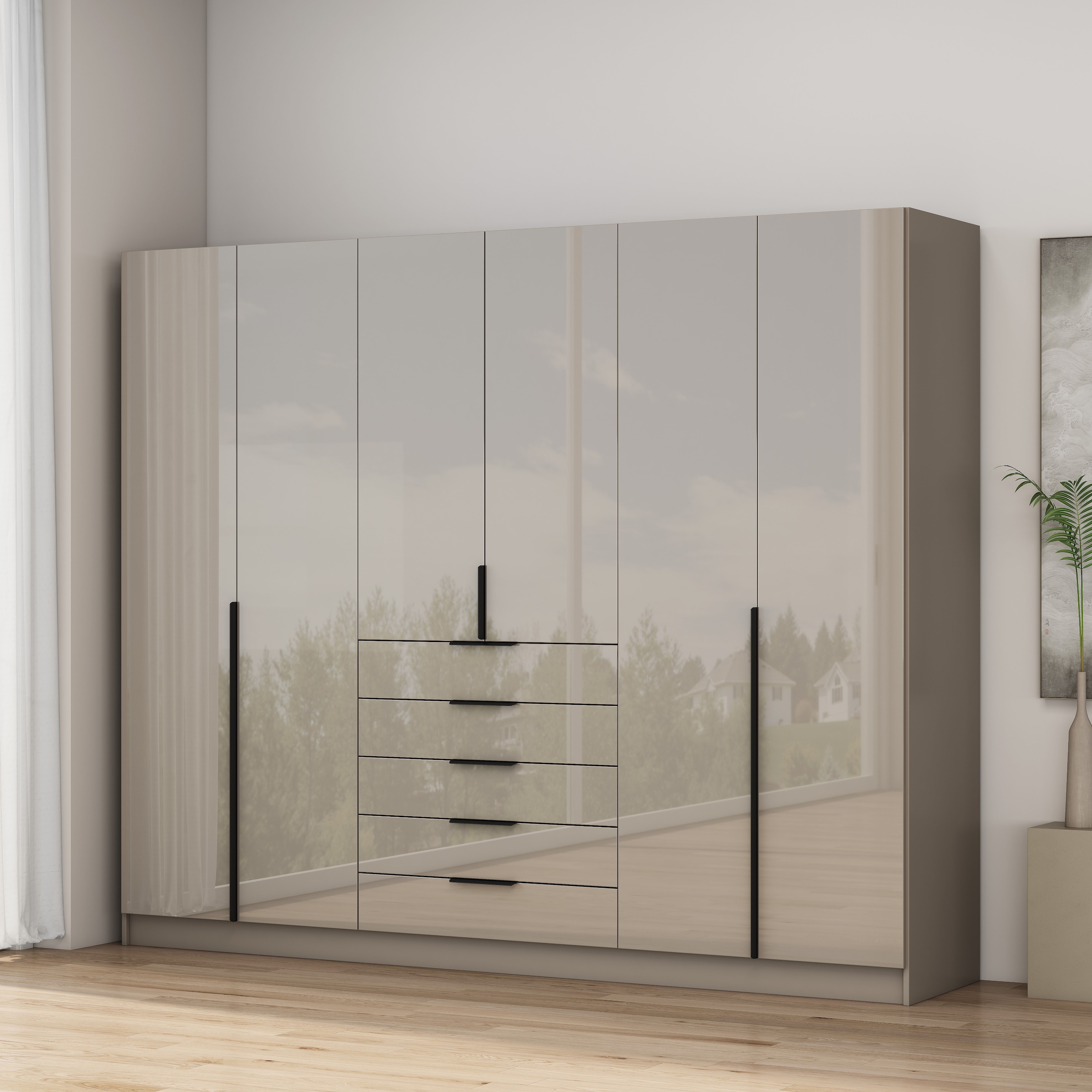 OTTO home Kleiderschrank »Annor Schlafzimmerschrank Breite 242cm hochglanz Schrank Garderobe« Drehtürenschrank mit perfekter Innenausstattung - elegante Türgriffe