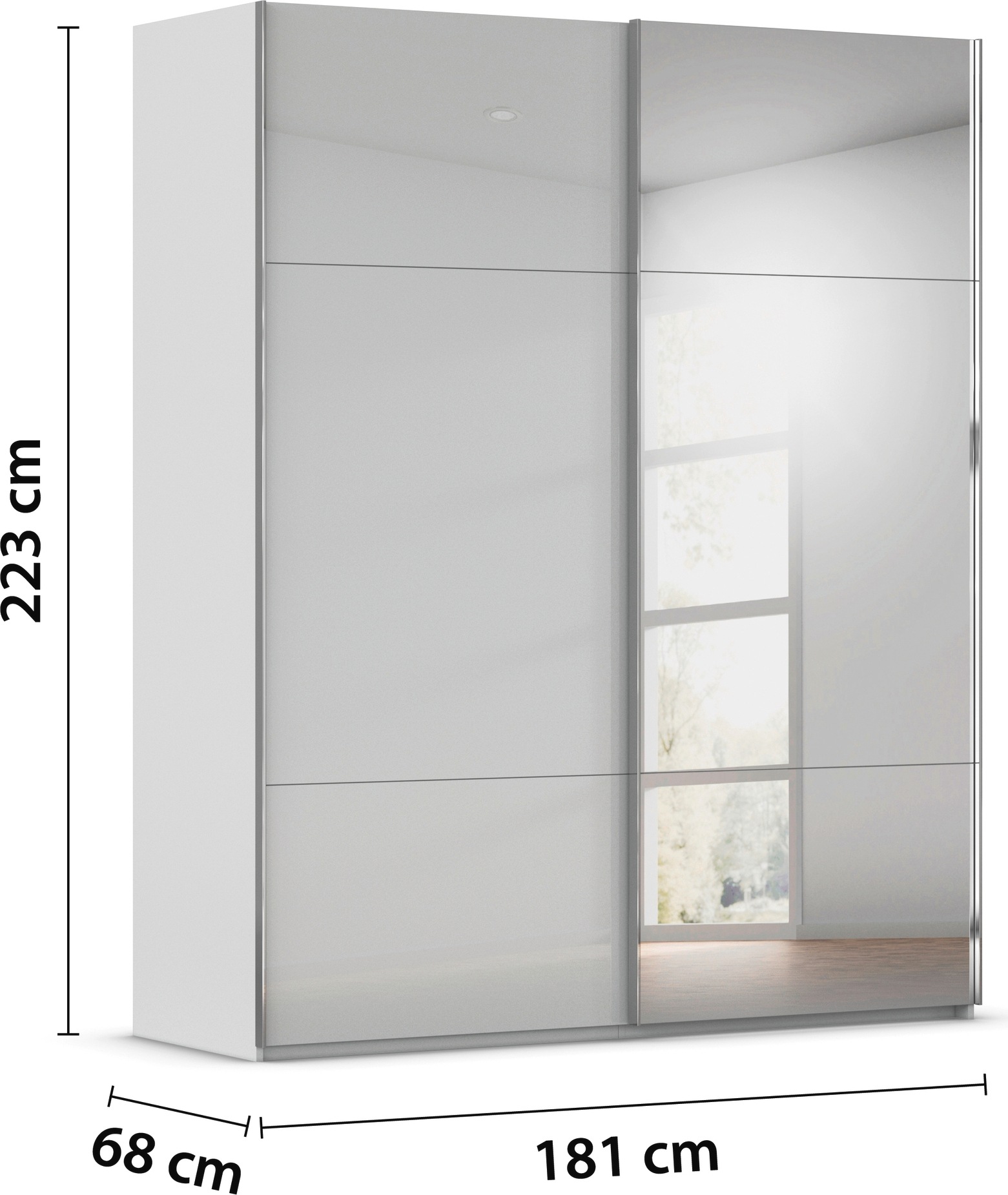 rauch Schwebetürenschrank »Kleiderschrank Schrank Garderobe Schlafzimmerschrank CONTIDO«, (in 3 verschiedenen Ausstattungen BASIC/CLASSIC/PREMIUM), aus hochwertigem Material in 6 Breiten 2 Griff-Farben MADE IN GERMANY