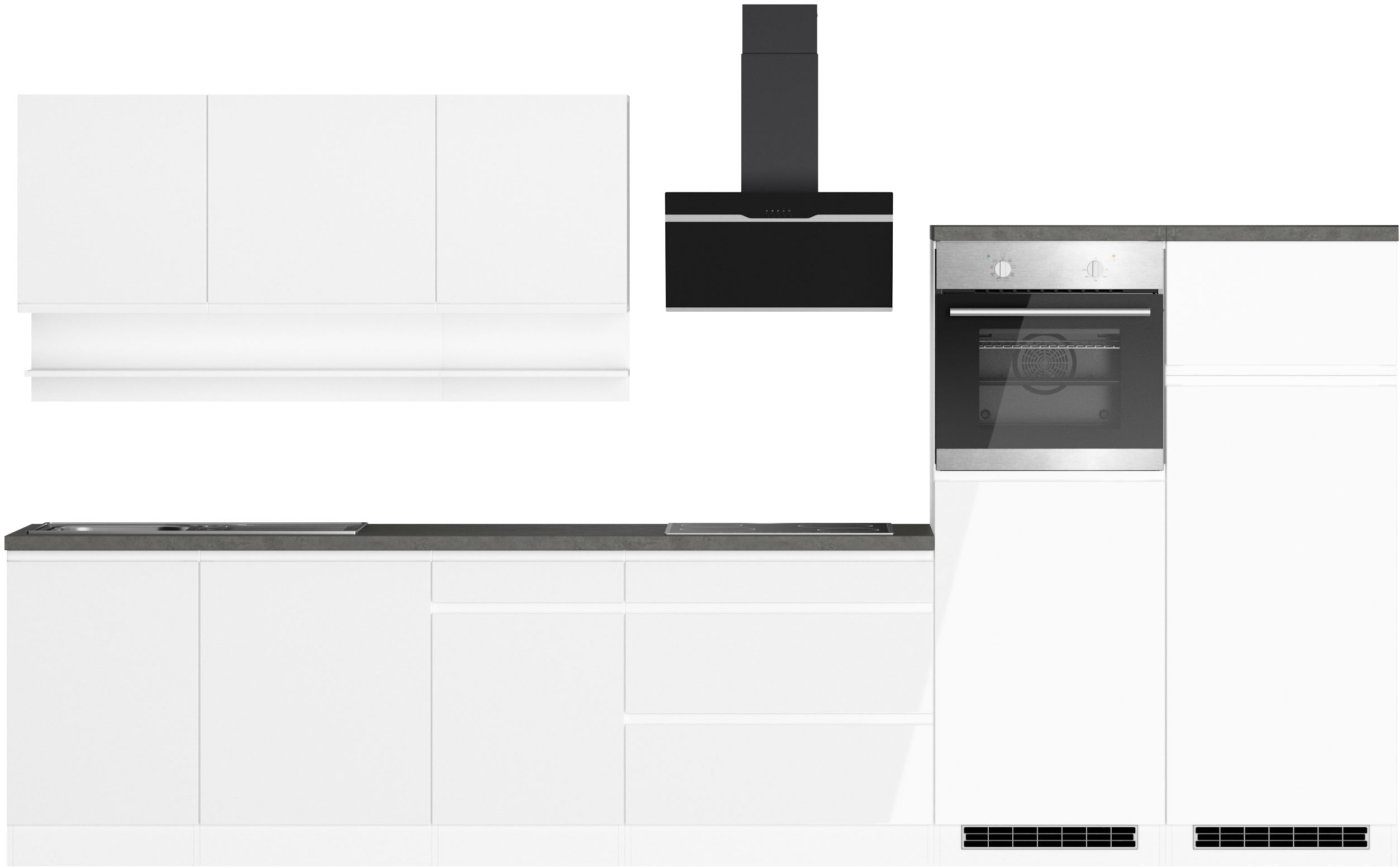 KOCHSTATION Küchenzeile "KS-Virginia,neu in verbesserter Ausführung" Arbeitsplatte 38 mm stark, Stauraum, Softclose, Breite 360 cm, Softclose, wahlweise mit E-Geräten und Induktion