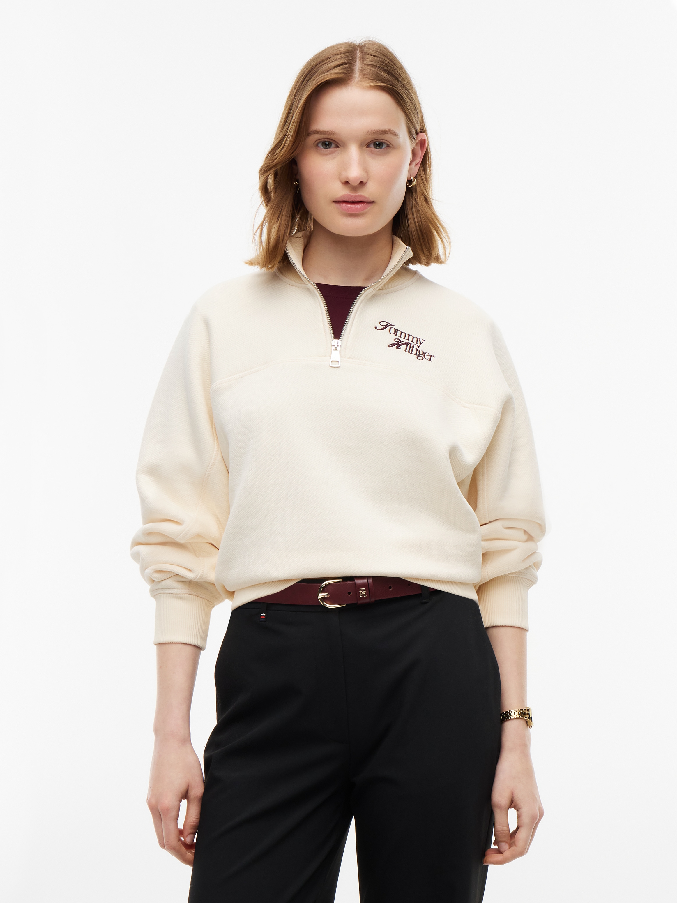 Tommy Hilfiger Sweatshirt "SCRIPT REG MK-NK HALF ZIP SWT", Baumwollmischung