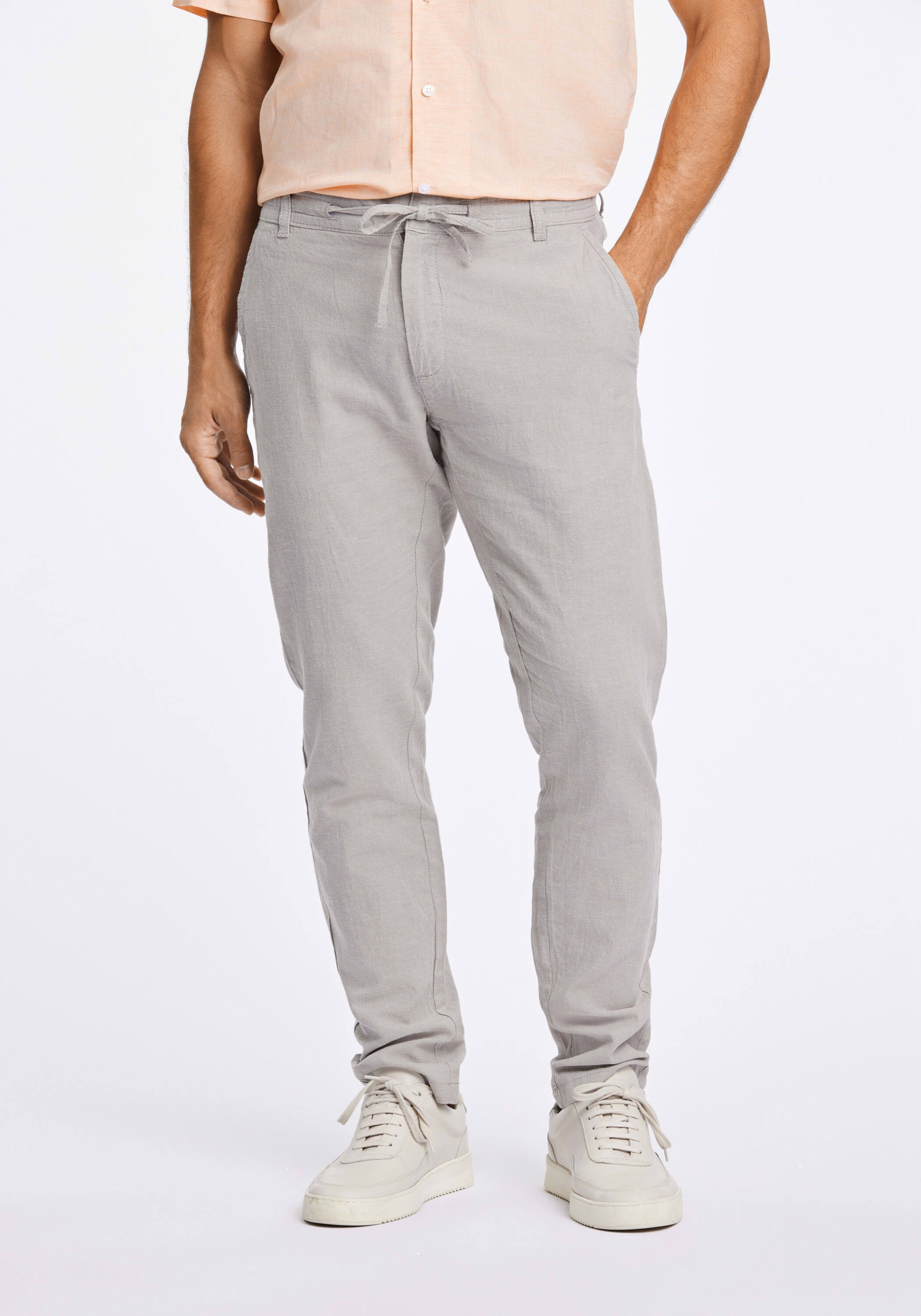 Leinenhose LINDBERGH "Leinenhose Tapered Fit", Herren, Gr. XL, grau, Obermaterial: 55% Leinen, 45% Baumwolle, unifarben, gerade, unten schmal, Hosen