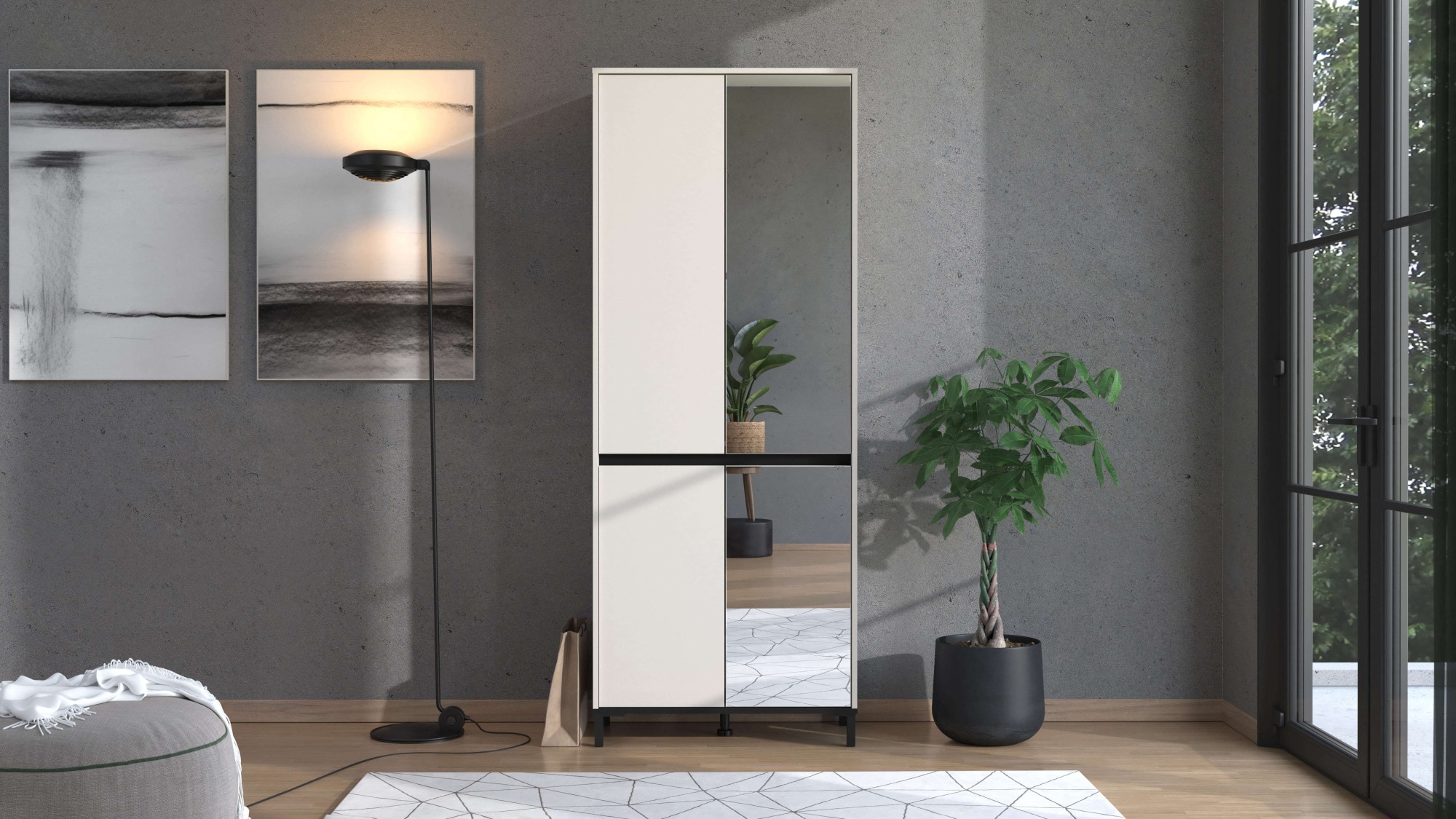 Home affaire Schuhschrank »Flannan, Schuhregal, Schuhkommode, Gesamthöhe 205,5 cm« mit Spiegeltür, acht Regale und eine Schublade, Gesamtbreite 80 cm