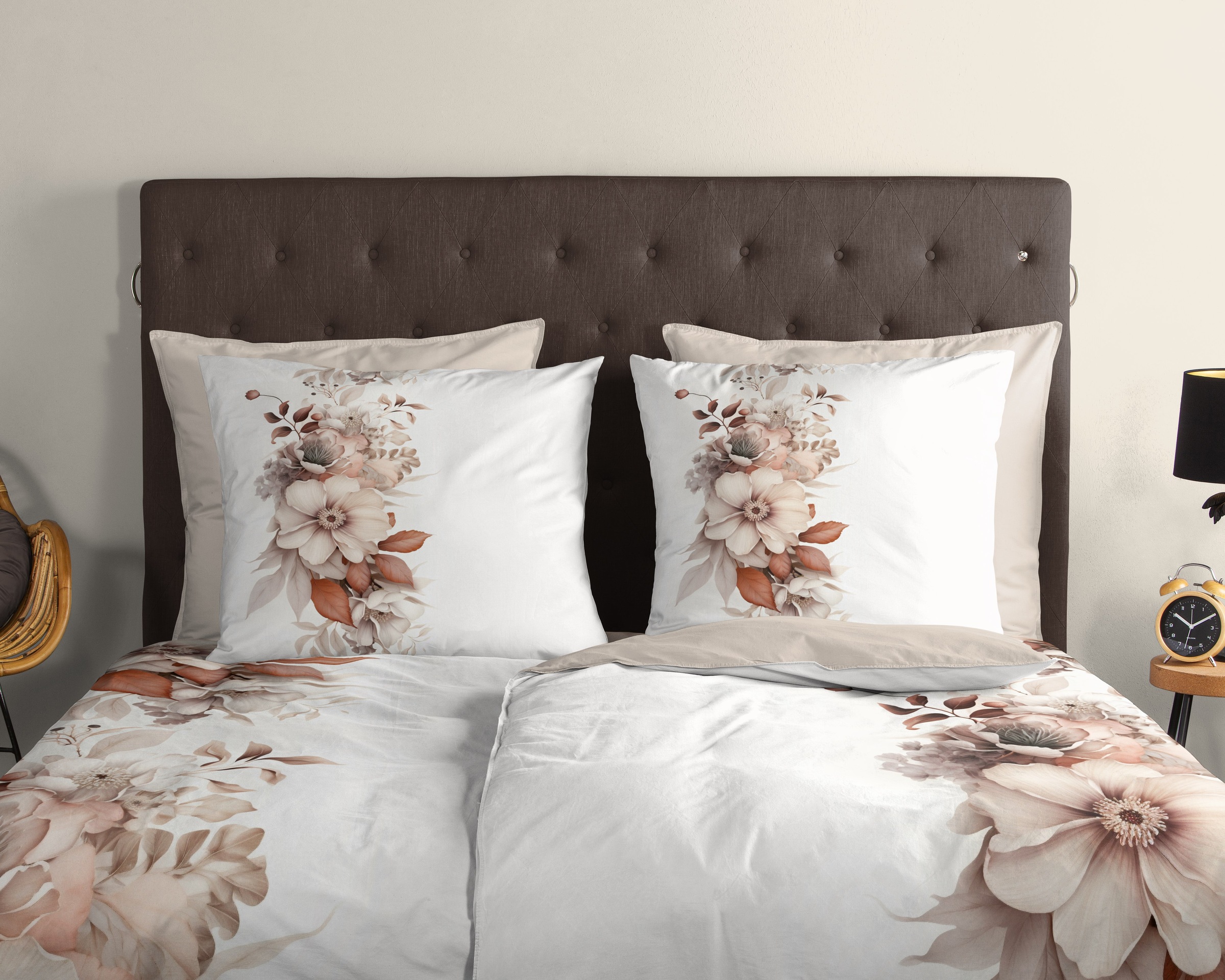 Thumbnail - good morning Wendebettwäsche "Vester", 100% Baumwolle, Renforcé, Reißverschluss, Wendeoptik, Blumen, cream