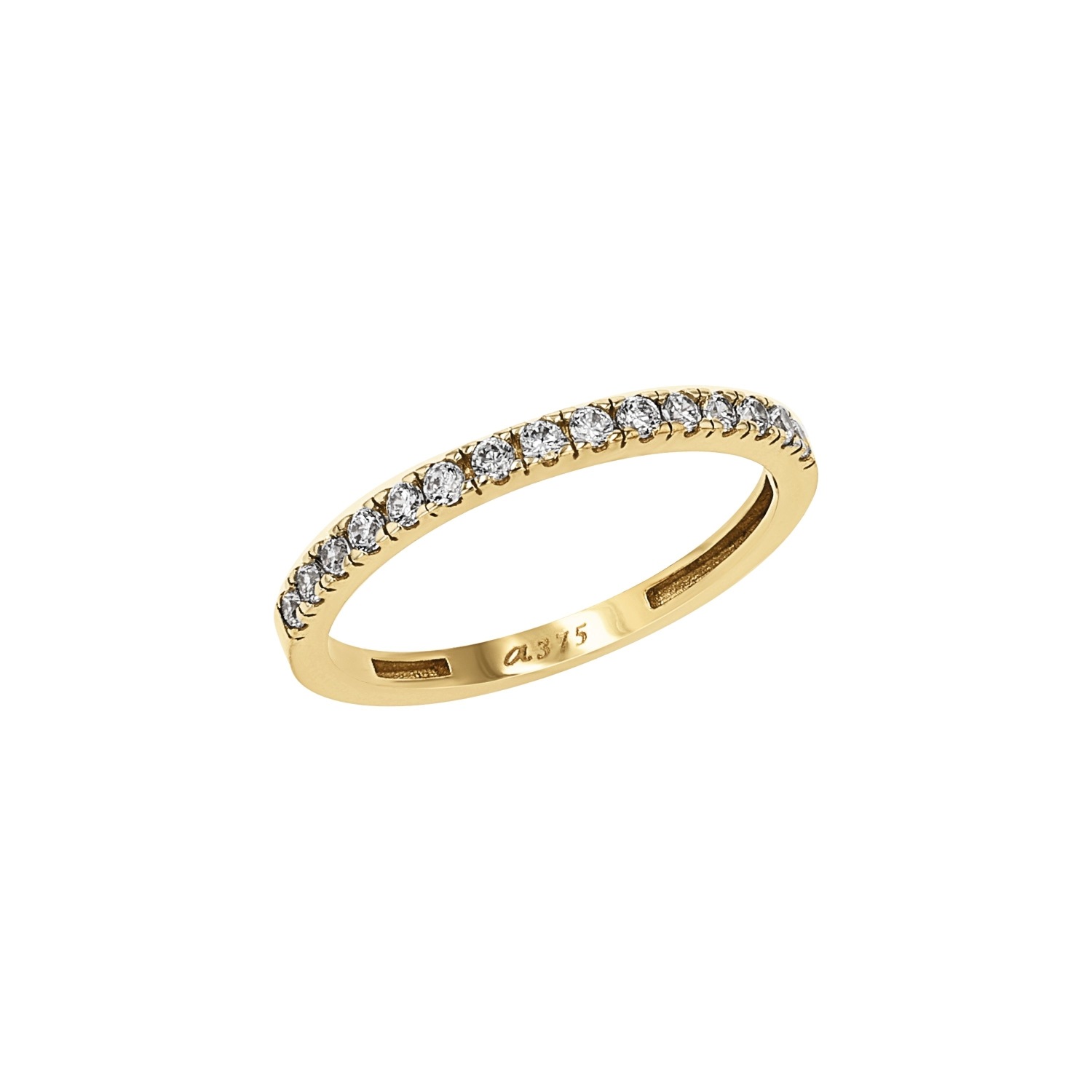 AMOR Damen Fingerring, 52, Gelbgold 375, 2mmgelbgoldfarben, kristallweiß, Gelbgold 375, Fingerringe, mit Zirkonia (synth.)