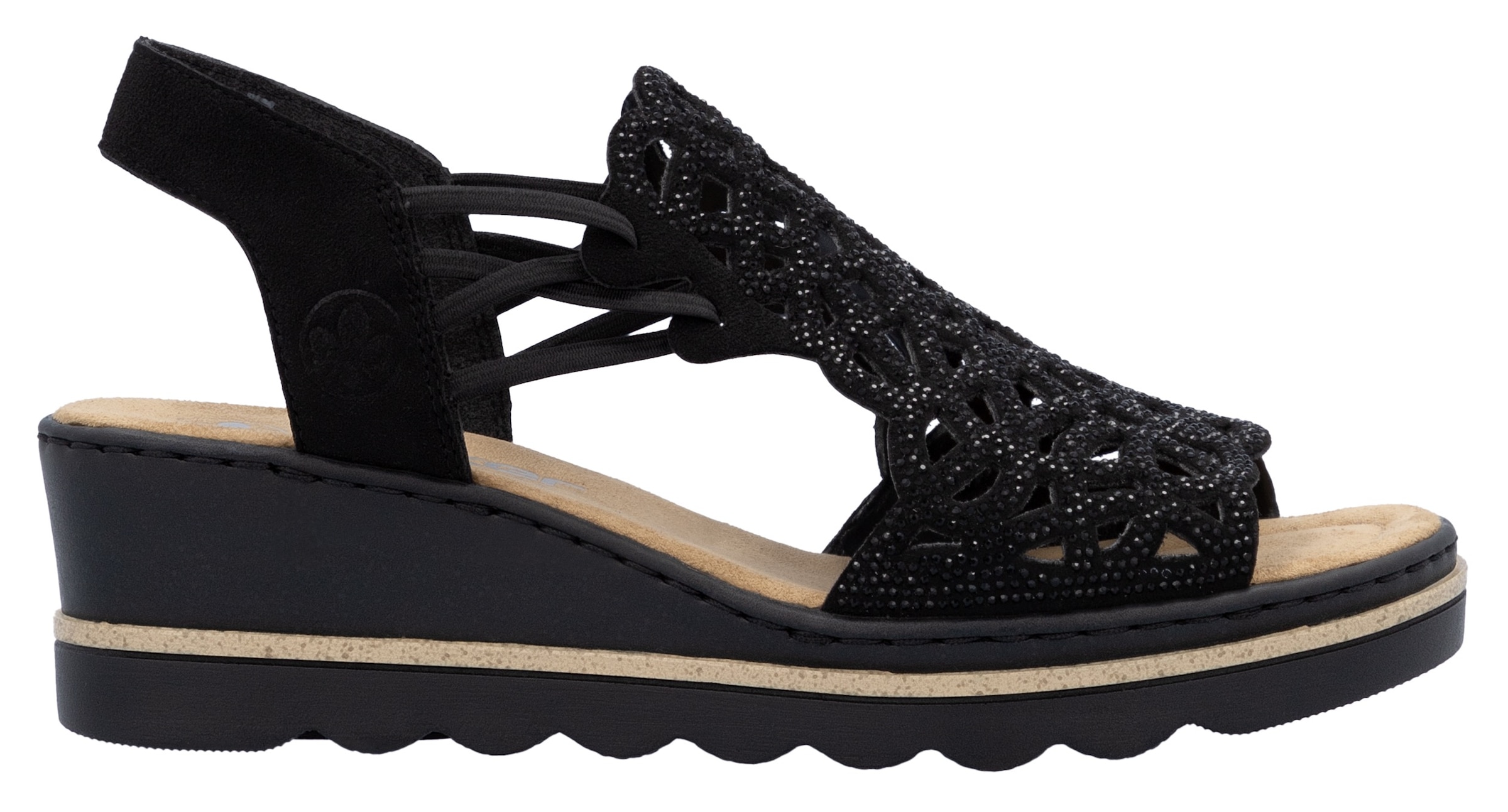 Rieker Keilsandalette, Sommerschuh, Plateausandale, Schlupfschuh mit Schmucksteinchen