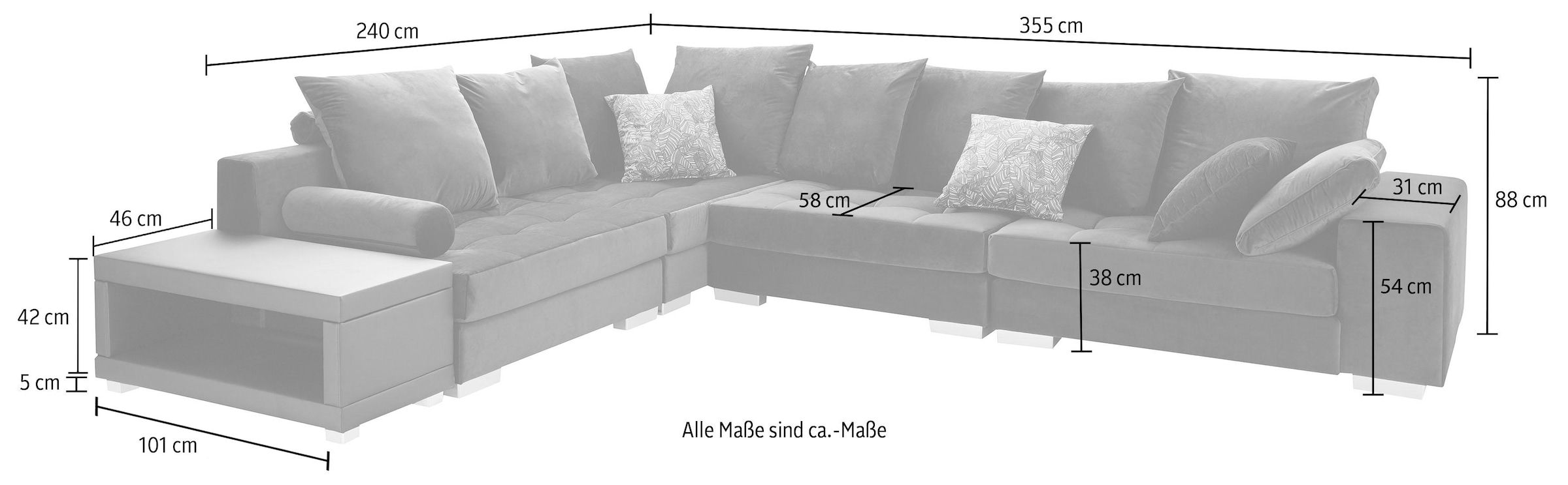 INOSIGN Ecksofa »Vale L-Form«, incl. Couchtisch, Steppung im Sitzbereich, Federkern