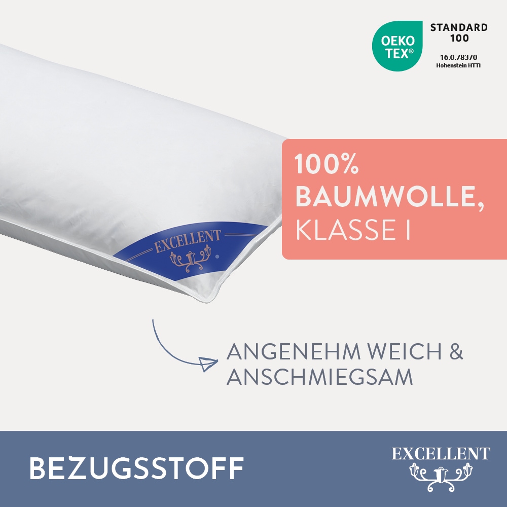 Excellent 3-Kammer-Kopfkissen »Venedig Kissen erhältlich im Einzel- oder Doppelpack!«, Füllung: 60% Daunen Außenkammer, Bezug: 100% Baumwolle, hergestellt in Deutschland, allergikerfreundlich.