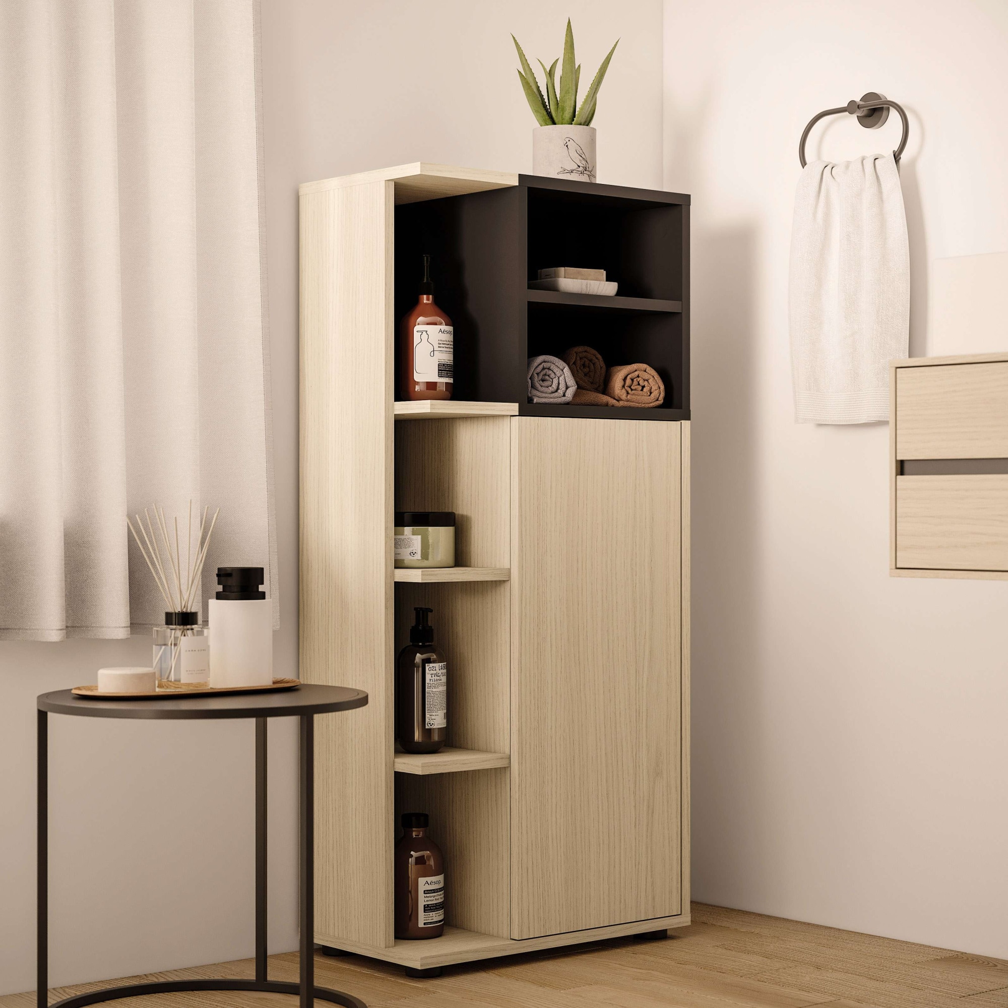 TemaHome Midischrank »Kube Badschrank, Aufbewahrung, Platzsparend, Höhe 109 cm«, mit einer Tür und offene Fächer