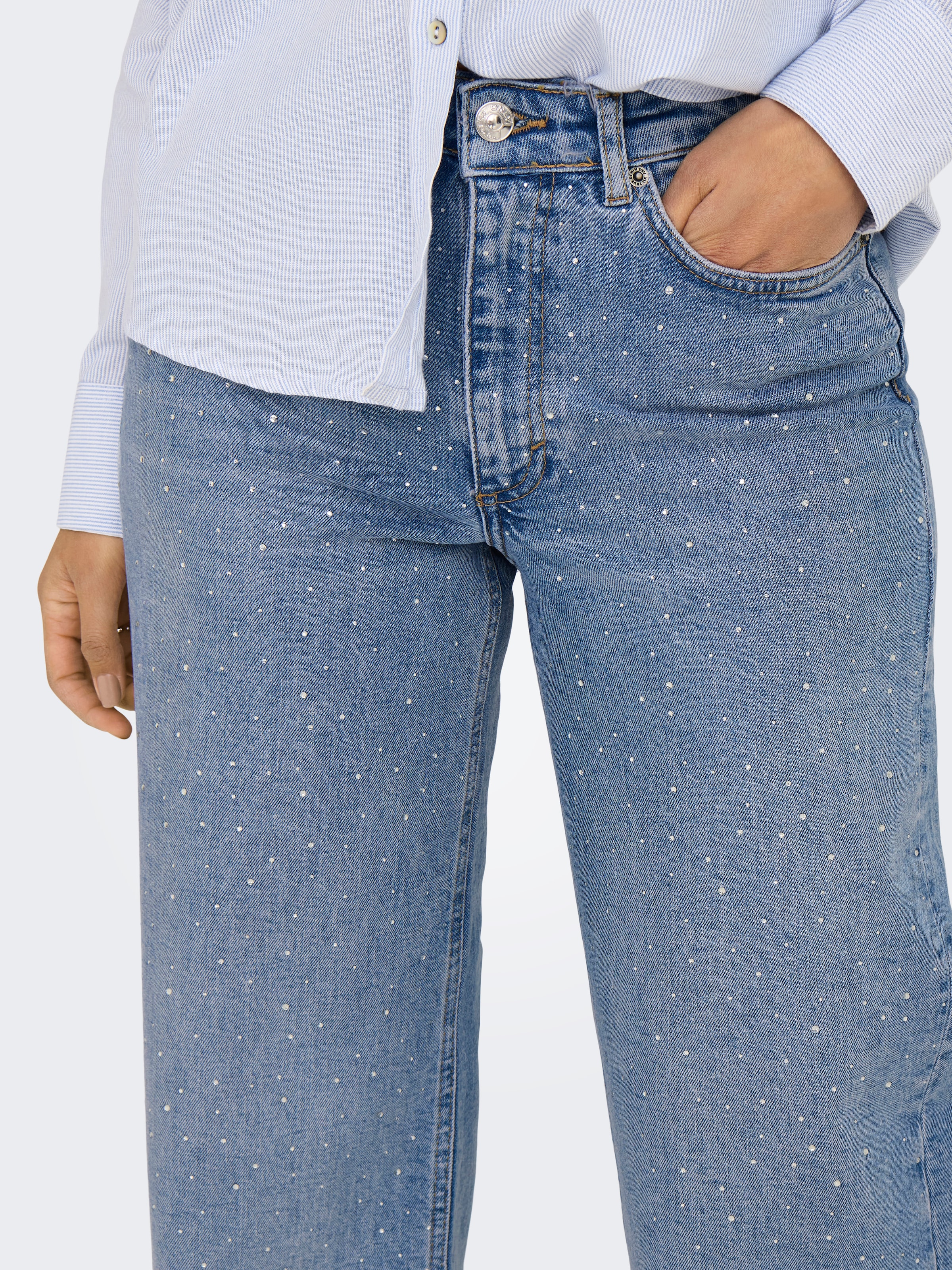 ONLY High-waist-Jeans »ONLJUICY HW RHINESTONE WIDE REA365 DNM« Baumwollmischung, Pailletten-Details, high waist, wide fit