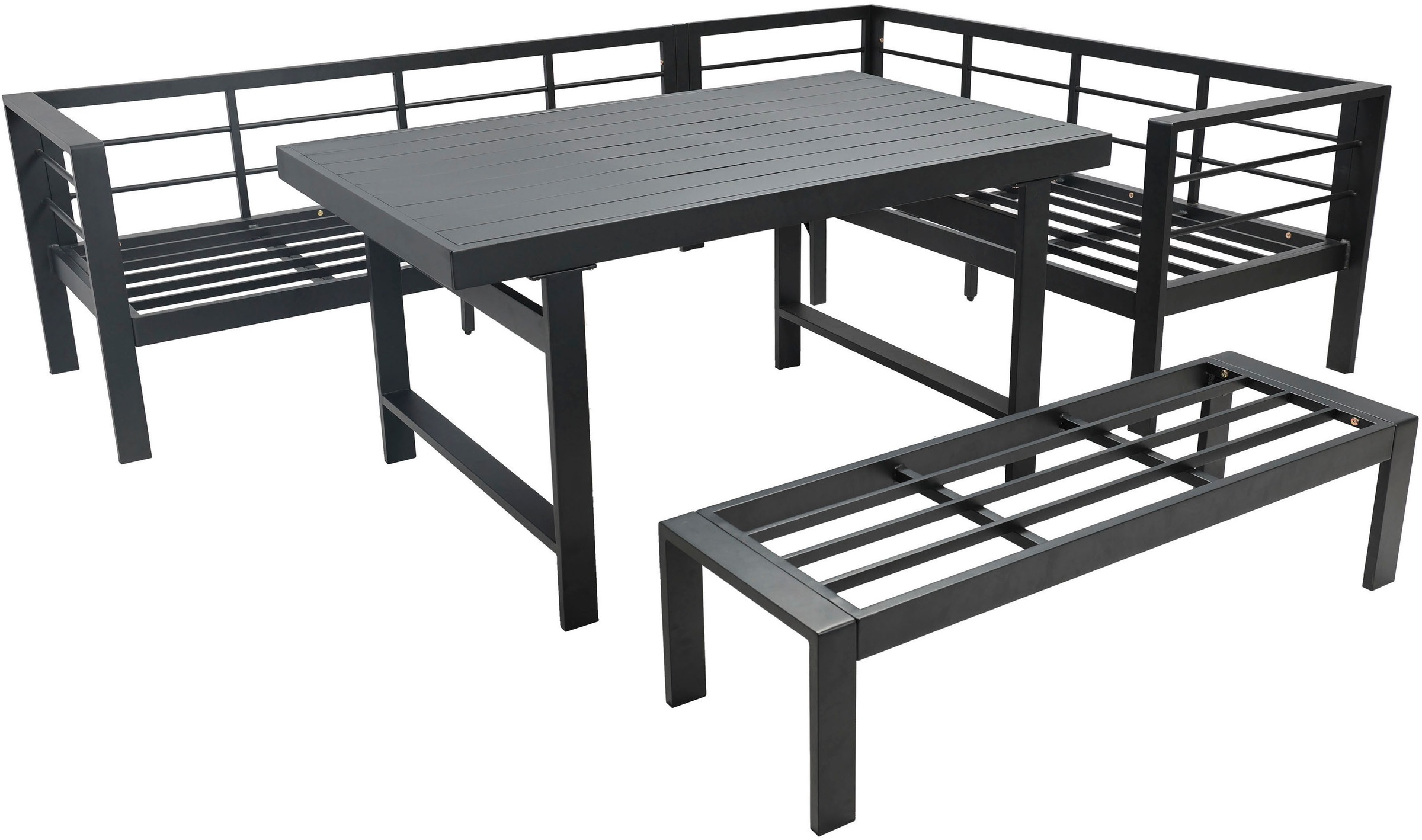 KONIFERA Gartenlounge-Set »New Jersey« Set, 2x Sofa, 1x Bank, 1x Tisch, 3x Sitzauflage, 7x Rückenkissen, 14 tlg. tlg. bestehend aus 2 Sofas, 1 Bank, 10 Sitz- und Rückenkissen, 1 Tisch