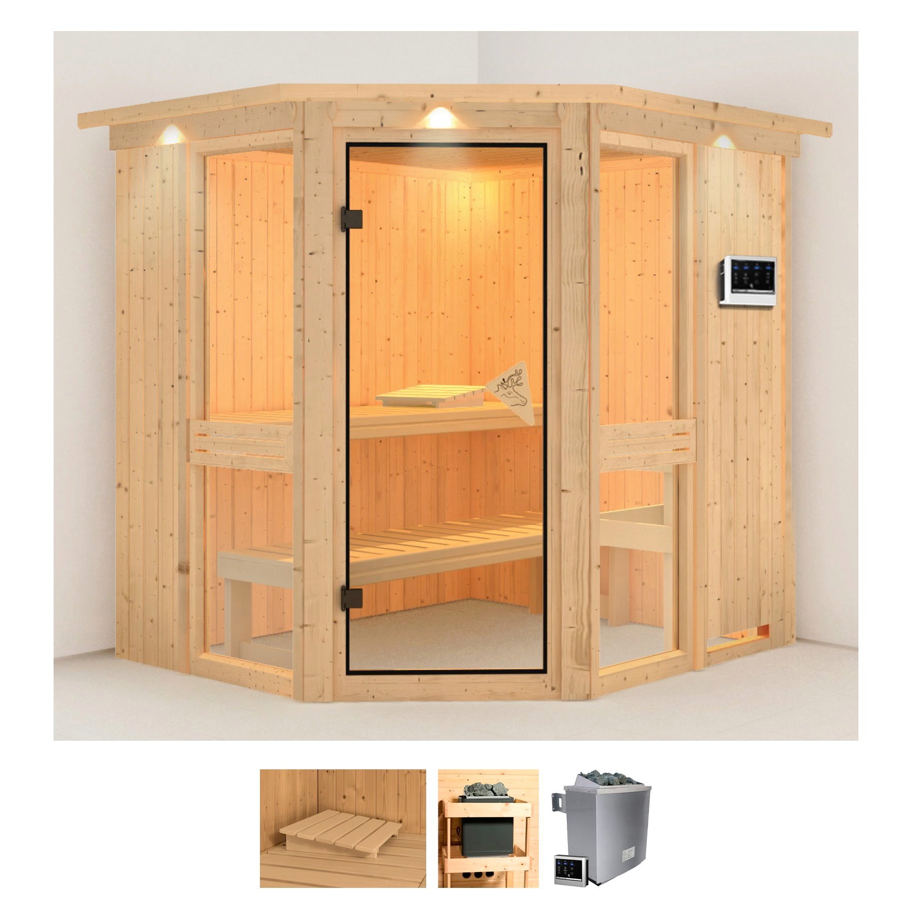 Karibu Sauna "Aline 1" Set, Ofen 9 kW Bio externe Strg easy
