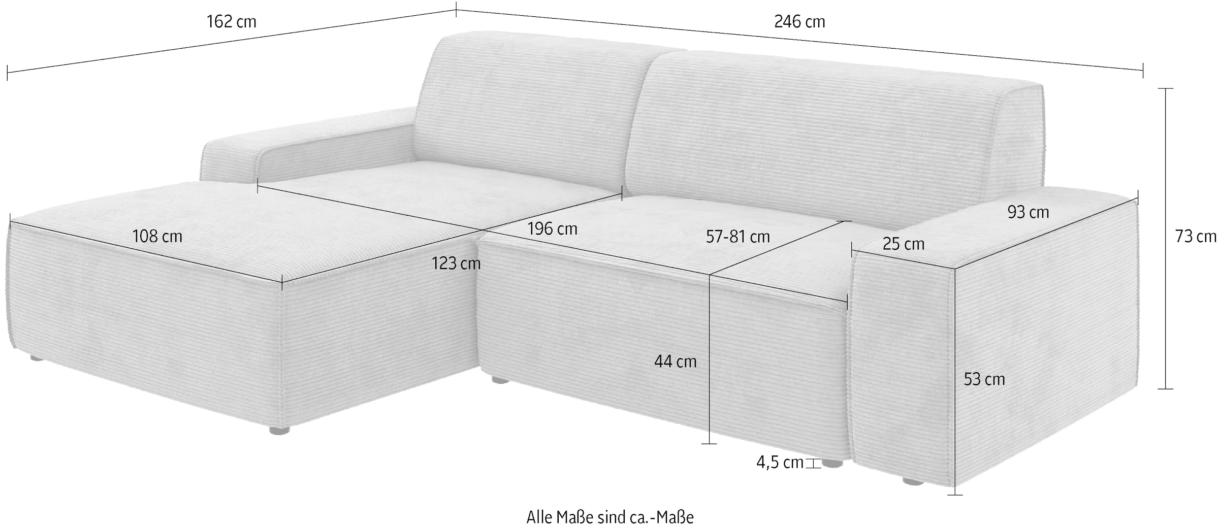TRENDMANUFAKTUR Ecksofa »Graz, wahlweise mit Sitzvorschub und Bettkasten, L-Form, Breite 246 cm«, in Cord-, haustierfreundlichem LEO Struktur- oder LUMOS-3D-Bezug