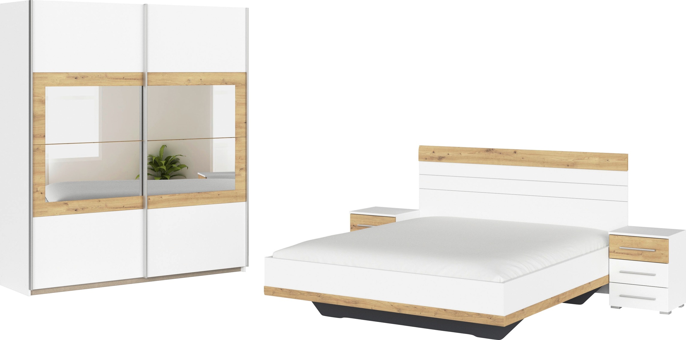 rauch Schlafzimmer-Set "Tarragona", (Set, 4 tlg.), Schrank in 3 Breiten, Bett in 2 Breiten, 2 Nachttische MADE IN GERMAN