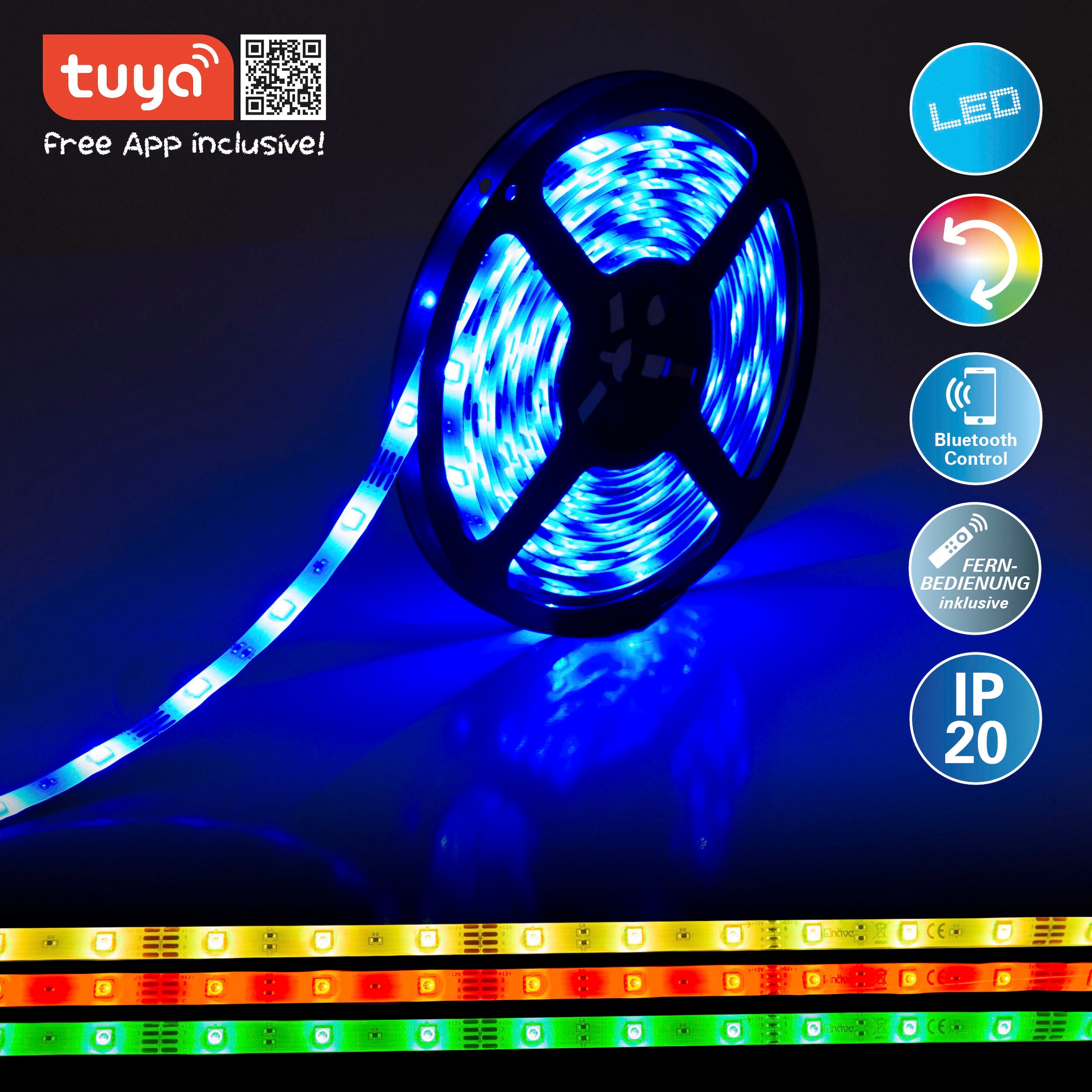 näve LED-Streifen »Stripe«, 1 St.-flammig, LED Stripe RGB, Tuya, Bluetooth, 5m, Fernbedienung, IP20, Dimmbar,19W