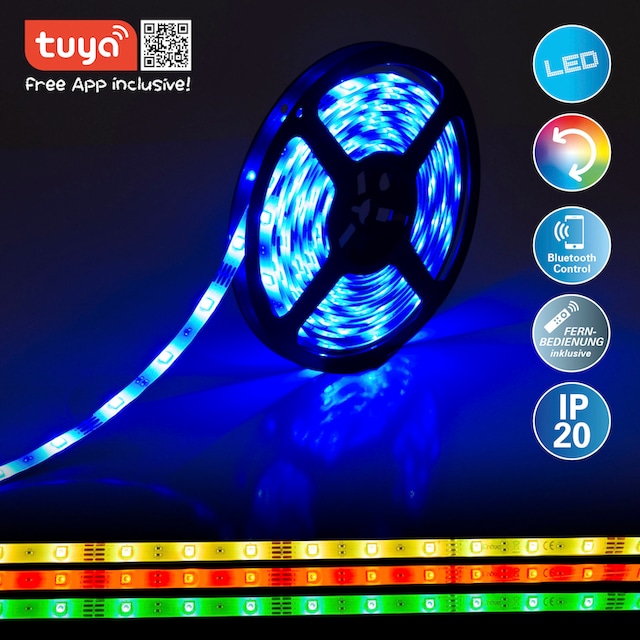 näve LED-Streifen »Stripe«, 1 St.-flammig, LED Stripe RGB, Tuya, Bluetooth,  5m, Fernbedienung, IP20, Dimmbar,19W | BAUR