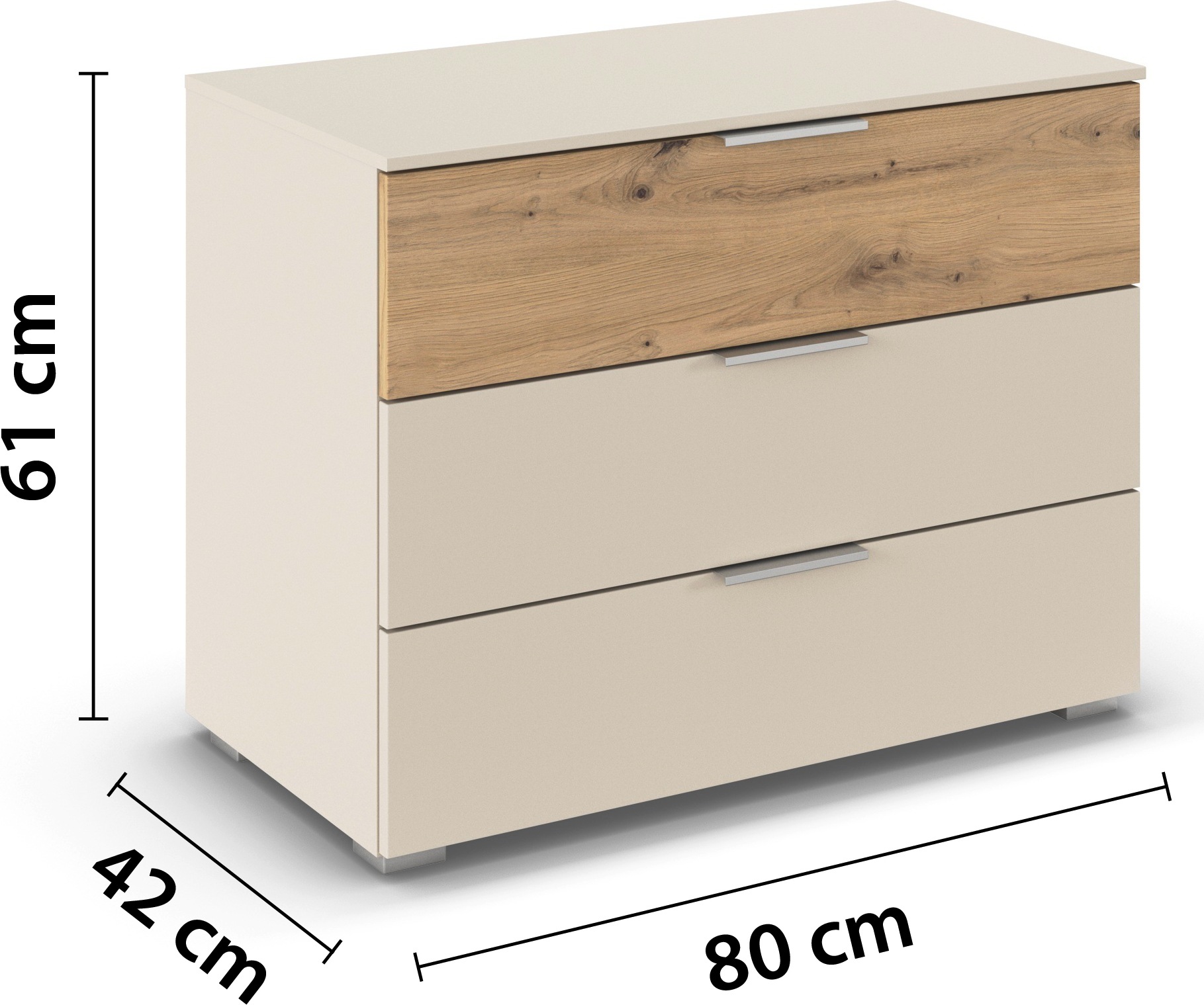 rauch Schubkastenkommode »Lowboard Sideboard Schubladenkommode Kommode ASTANA« Breite 80 cm / Höhe 61 cm,  mit 3 geräumigen Schubladen, Kantengriff in Alufarben MADE IN GERMANY