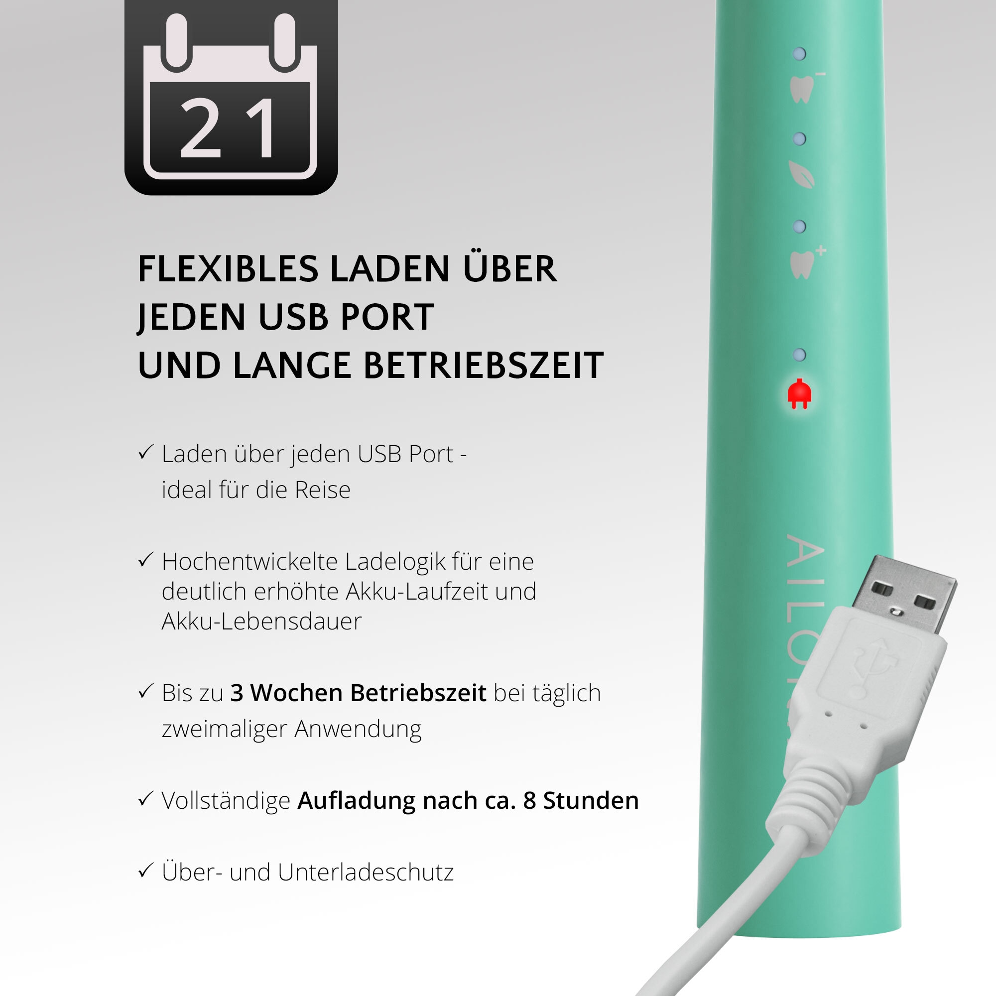 AILORIA Schallzahnbürste »Schallzahnbürste USB PRO SMILE«