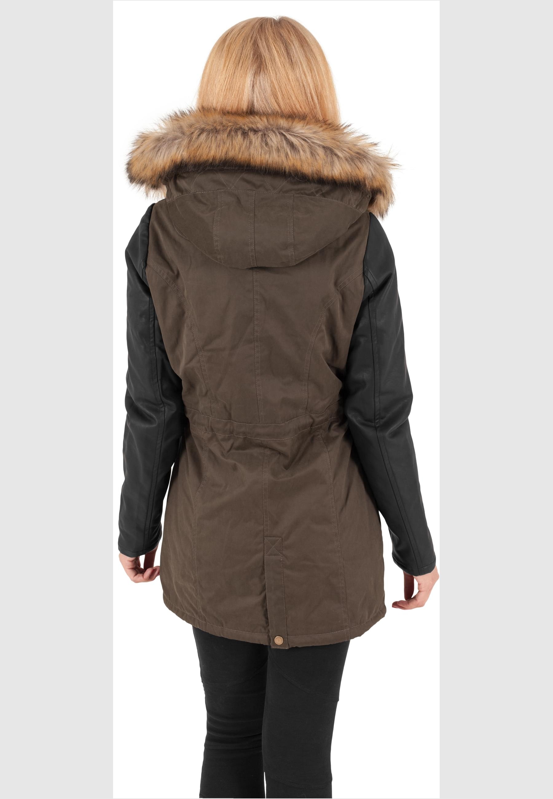 URBAN CLASSICS Parka »Urban Classics Damen Ladies Synthetic Leather Sleeve Parka«, (1 St.), mit Kapuze