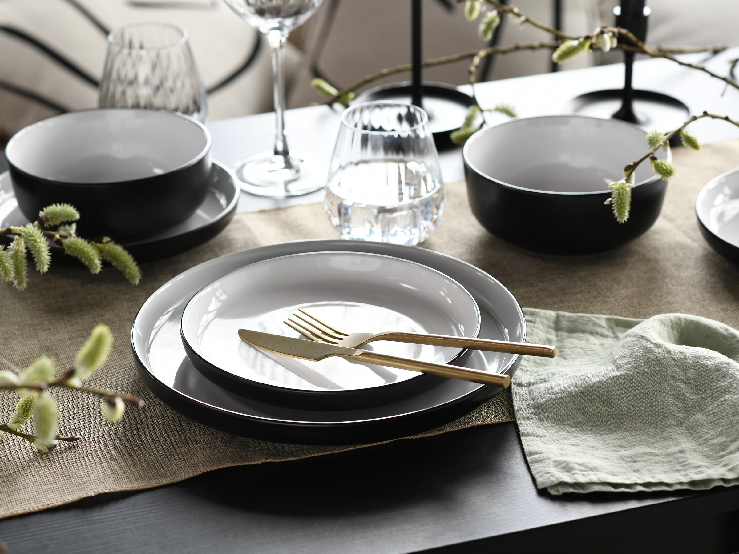CreaTable Teller-Set »Nordic Cool Black, Tellerset 12-tlg«, (Set, 12 tlg.), Scandi-Style
