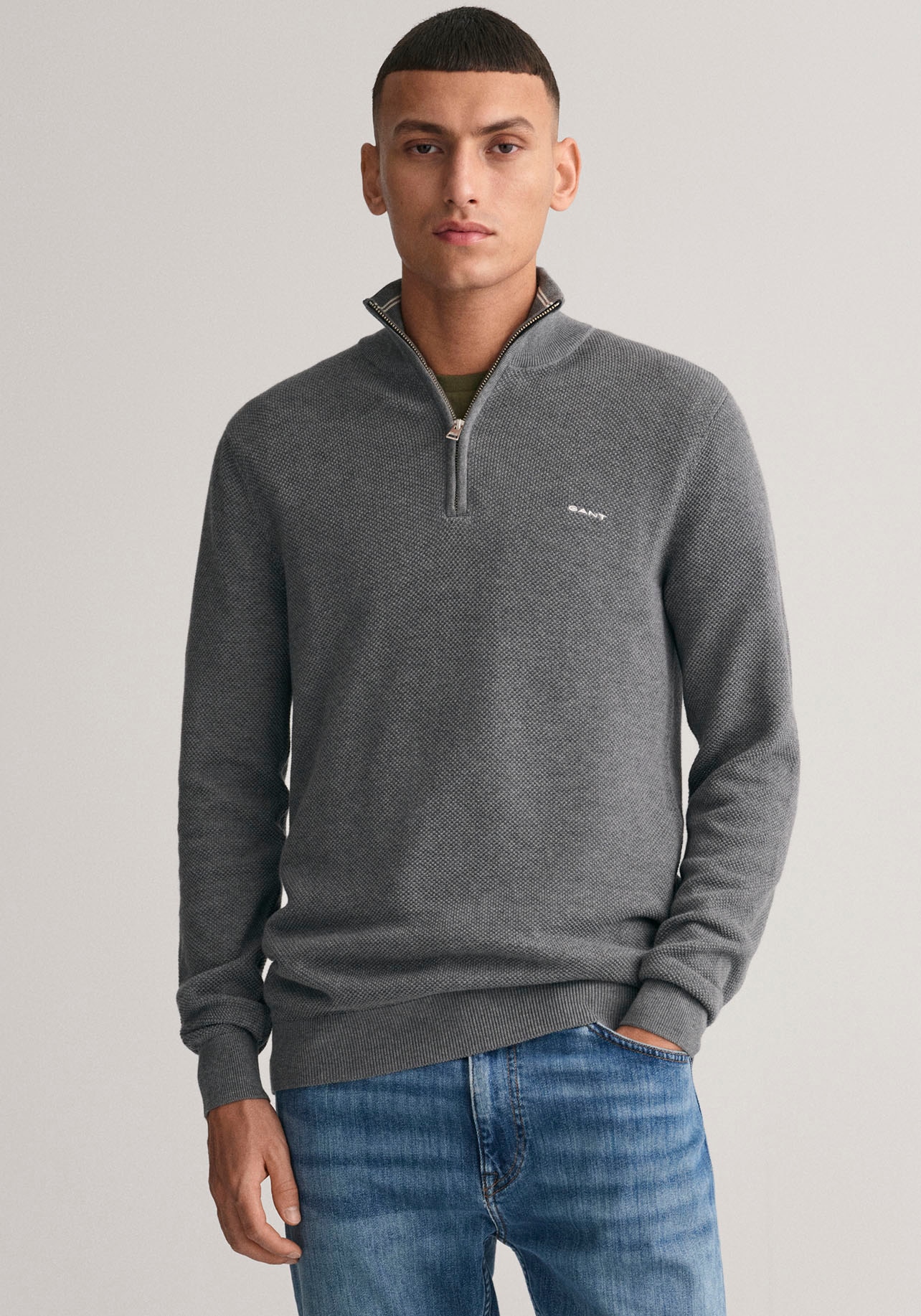 Gant Troyer "COTTON PIQUE HALF ZIP", mit Piqué-Struktur