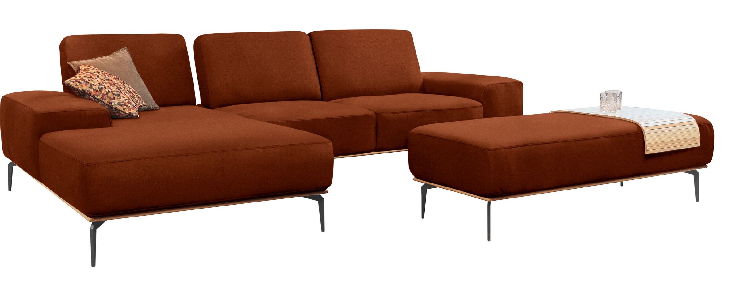 W.SCHILLIG Ecksofa »run, Designsofa mit tollem Sitzkomfort, bequem, L-Form«, mit Holzsockel, Füße in Schwarz pulverbeschichtet, Breite 319 cm