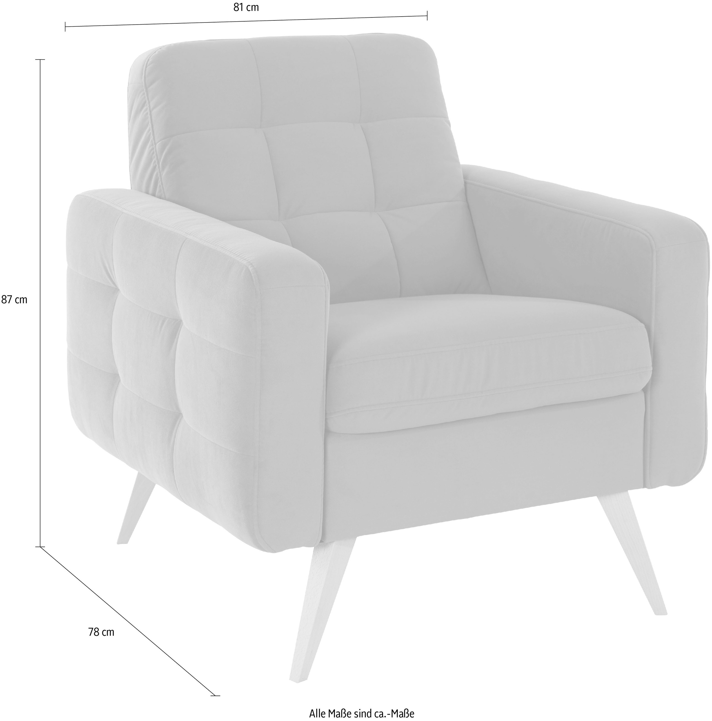 exxpo - sofa fashion Sessel »Nappa, Loungesessel, aktuelle Rückensteppung, bequem und modern«, hoher Holzfuß