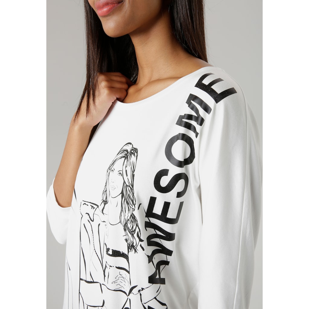 Aniston SELECTED Fledermausshirt, mit Glitzersteinen verzierter Mädchenprint - NEUE KOLLEKTION