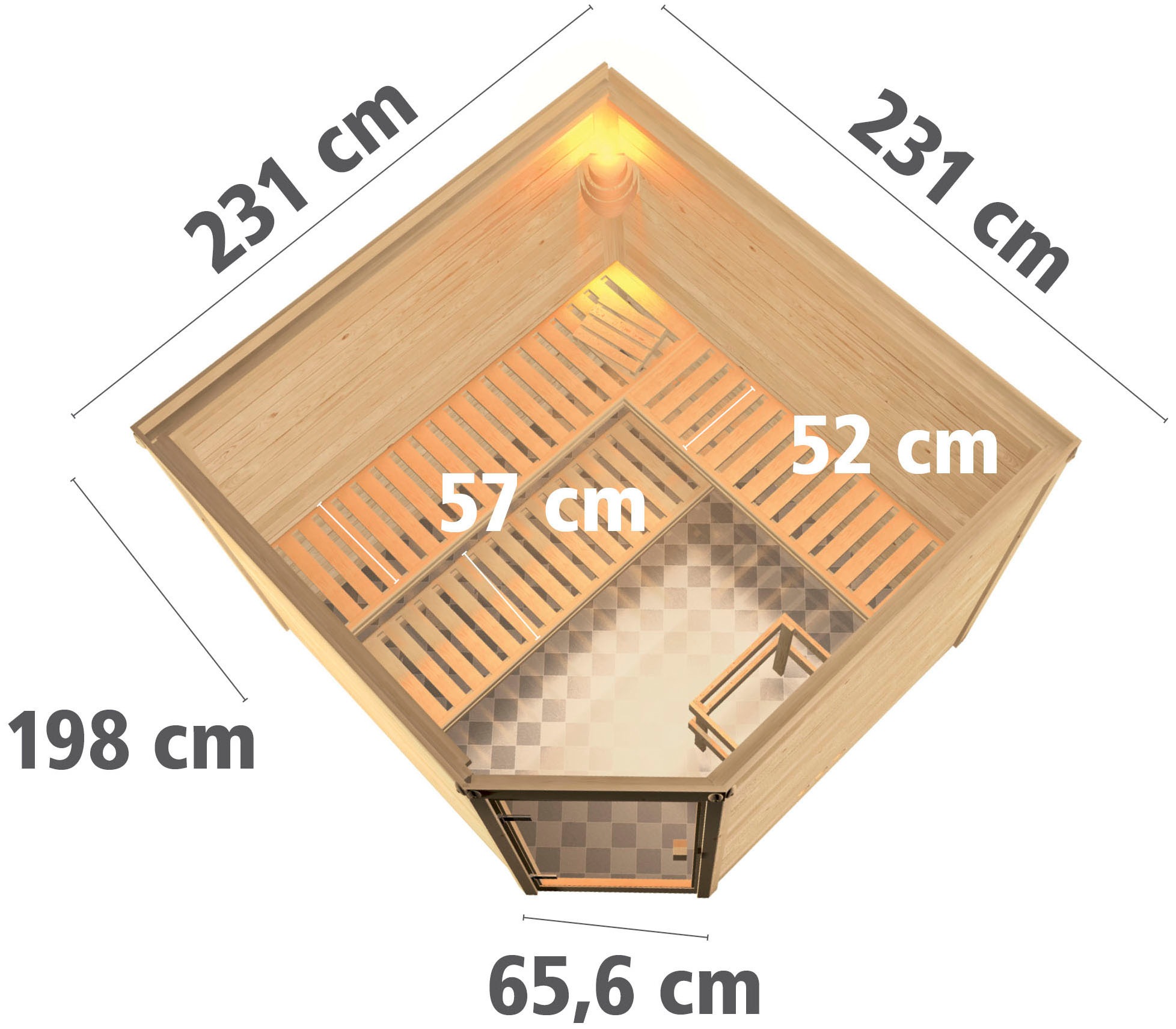 Karibu Sauna »"Leona" mit Klarglastür 2 Ofen 9 kW integr. Strg«, aus hochwertiger nordischer Fichte