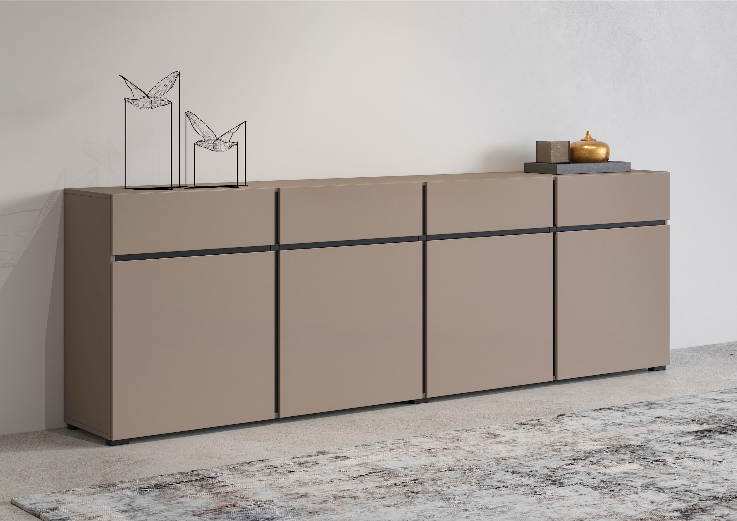 INOSIGN Sideboard »Cross,Breite 225 cm, moderne grifflose Kommode,4 Türen/4 Schubkästen«, Schubladenschrank mit viel Stauraum, Einlegeböden verstellbar