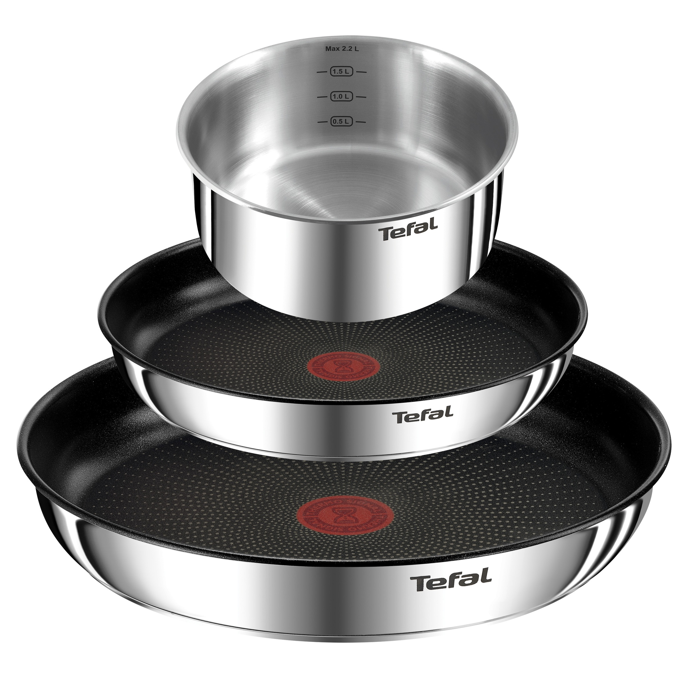 Tefal Pfannen-Set "Ingenio Emotion" Edelstahl Set, 5 Stk. tlg. abnehmbarer Griff, Antihaftversiegelung, Thermo-Signal, Induktion