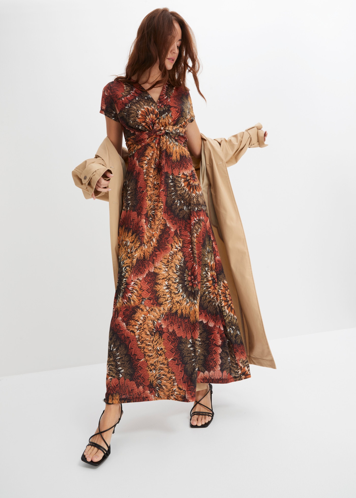 bonprix Maxikleid ausgestellte Passform, aus Jersey-Material aus Polyester und Elasthan