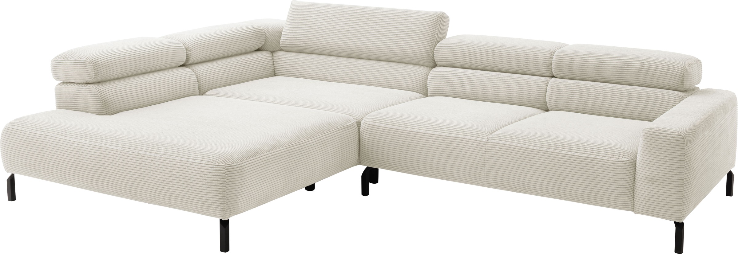 Places of Style Ecksofa »Antonelli, L-Form, inkl. Kopfteilverstellung, Breite 312 cm«, mit elektrischer Sitztiefenverstellung, in Cord, weiß