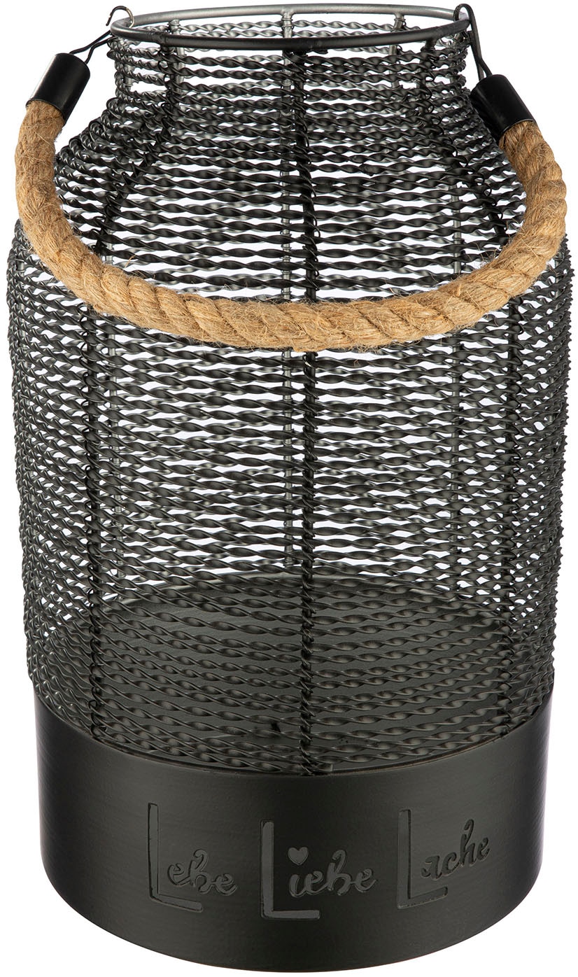 GILDE Windlicht "Windlicht rund Lebe, Liebe, Lache schwarz H. 33 cm" günstig online kaufen