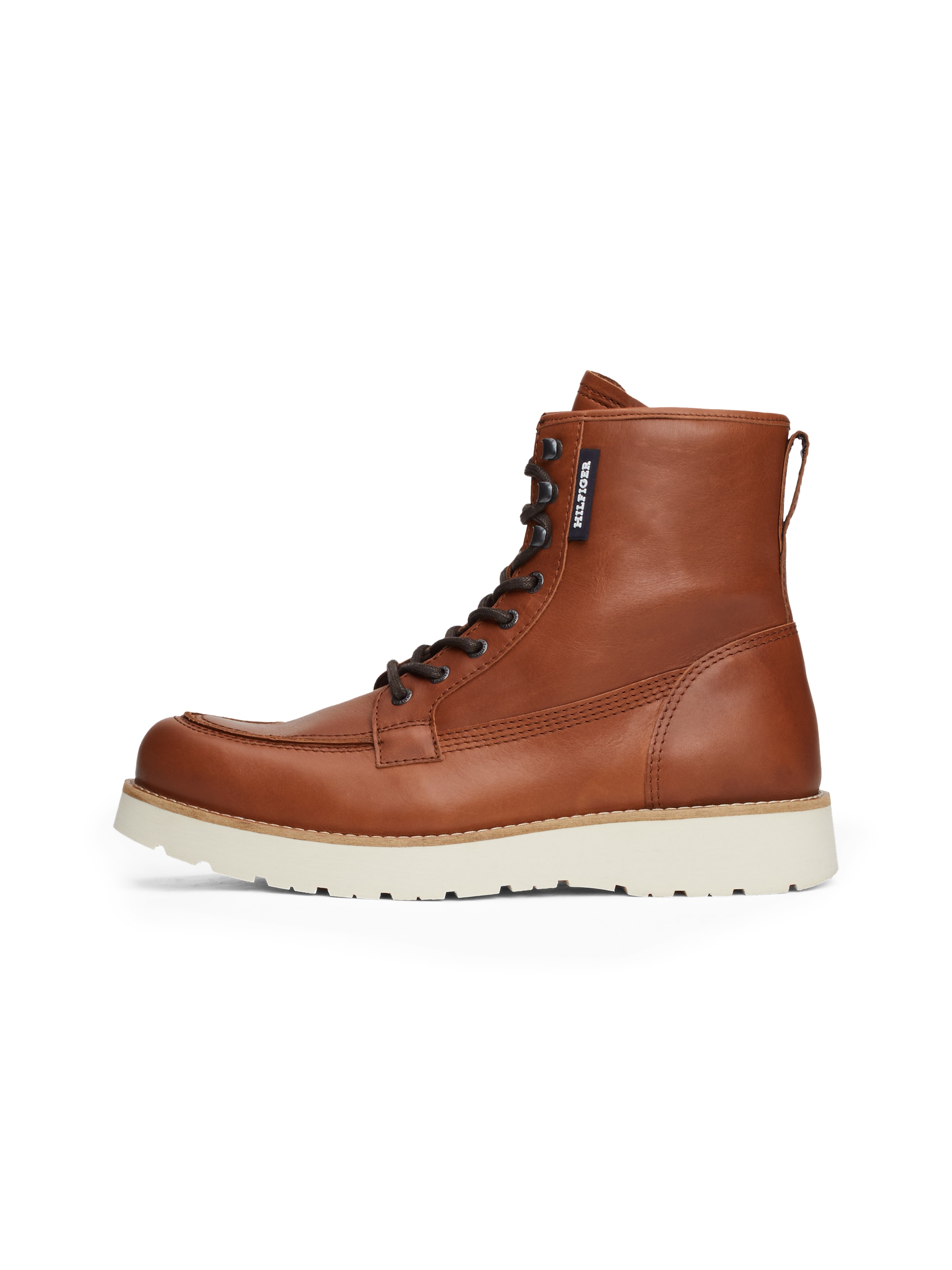 Tommy Hilfiger Schnürboots »TH AMERICAN PREM CHECK LTH BOOT«, Plateau, Herbstmode, Schnürstiefelette mit Label