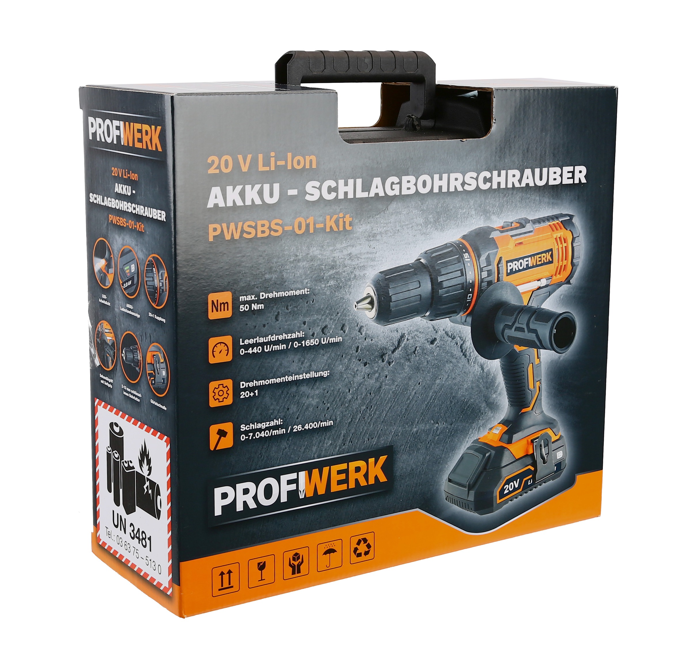 Profiwerk Akku-Schlagschrauber »PWSBS-01-Kit 20V«, (2,0Ah Akku, Netzteil, Transportkoffer, Bit-& Bohrerset)