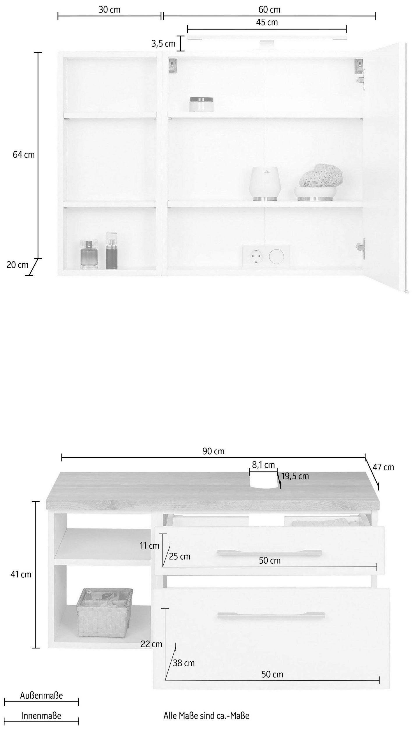 HELD MÖBEL Badmöbel-Set »Davos«, (3 St.), mit LED-Beleuchtung, Hängeschrank  und Waschbeckenunterschrank kaufen | BAUR