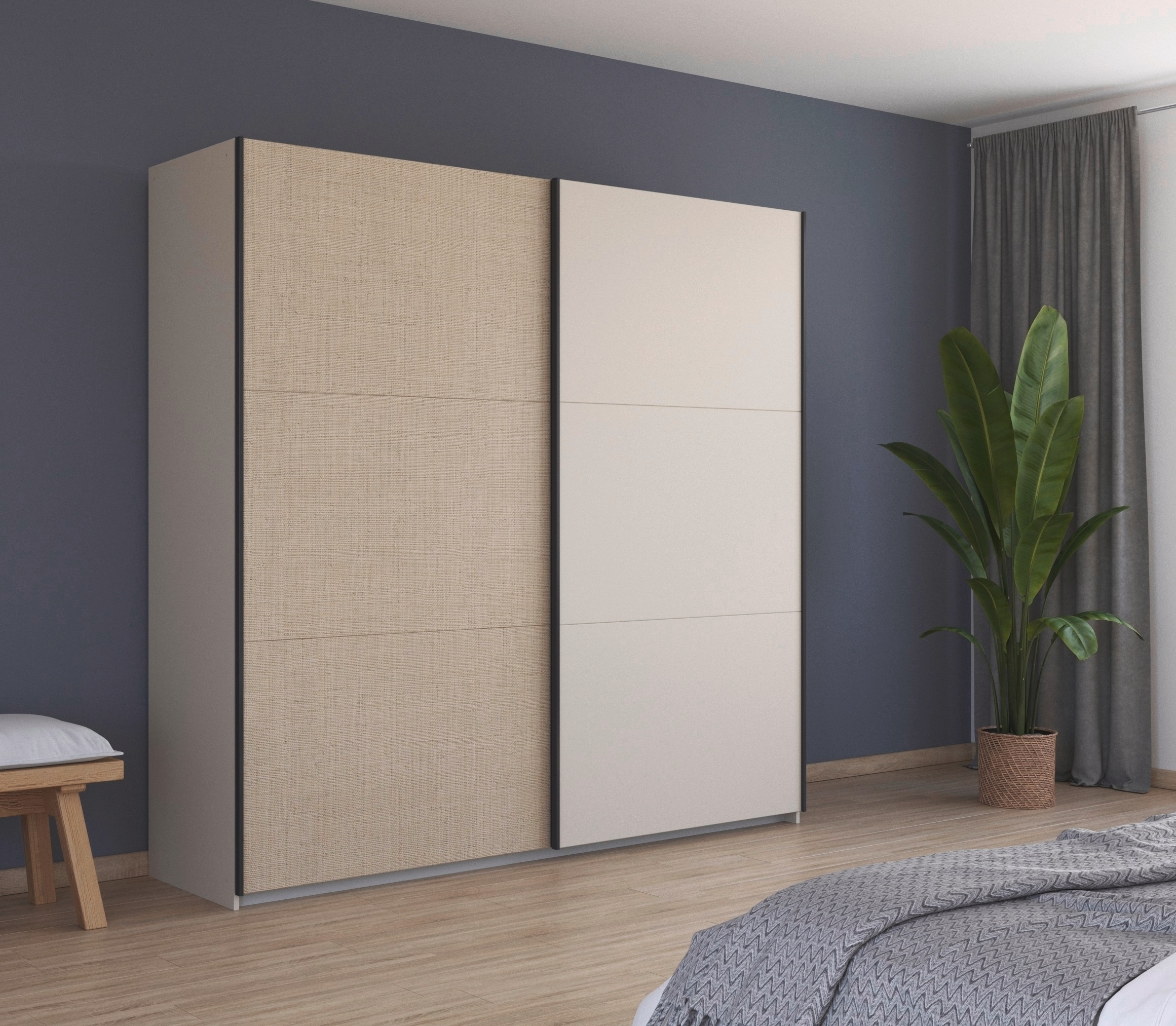 rauch Schwebetürenschrank »Senja«, mit Absetzung in angesagter Rattan-Optik